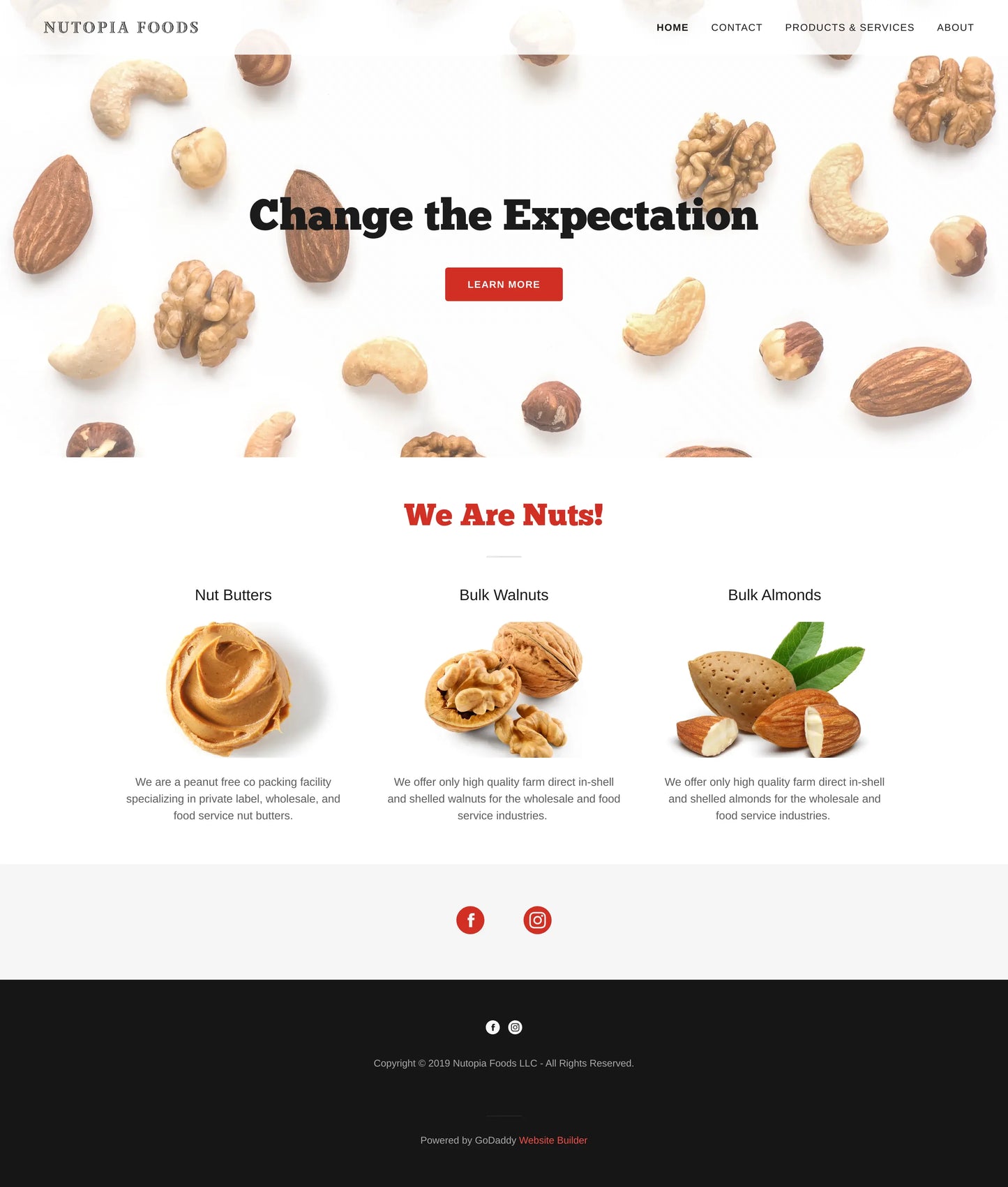 Screenshot: the Nutopia Foods website.