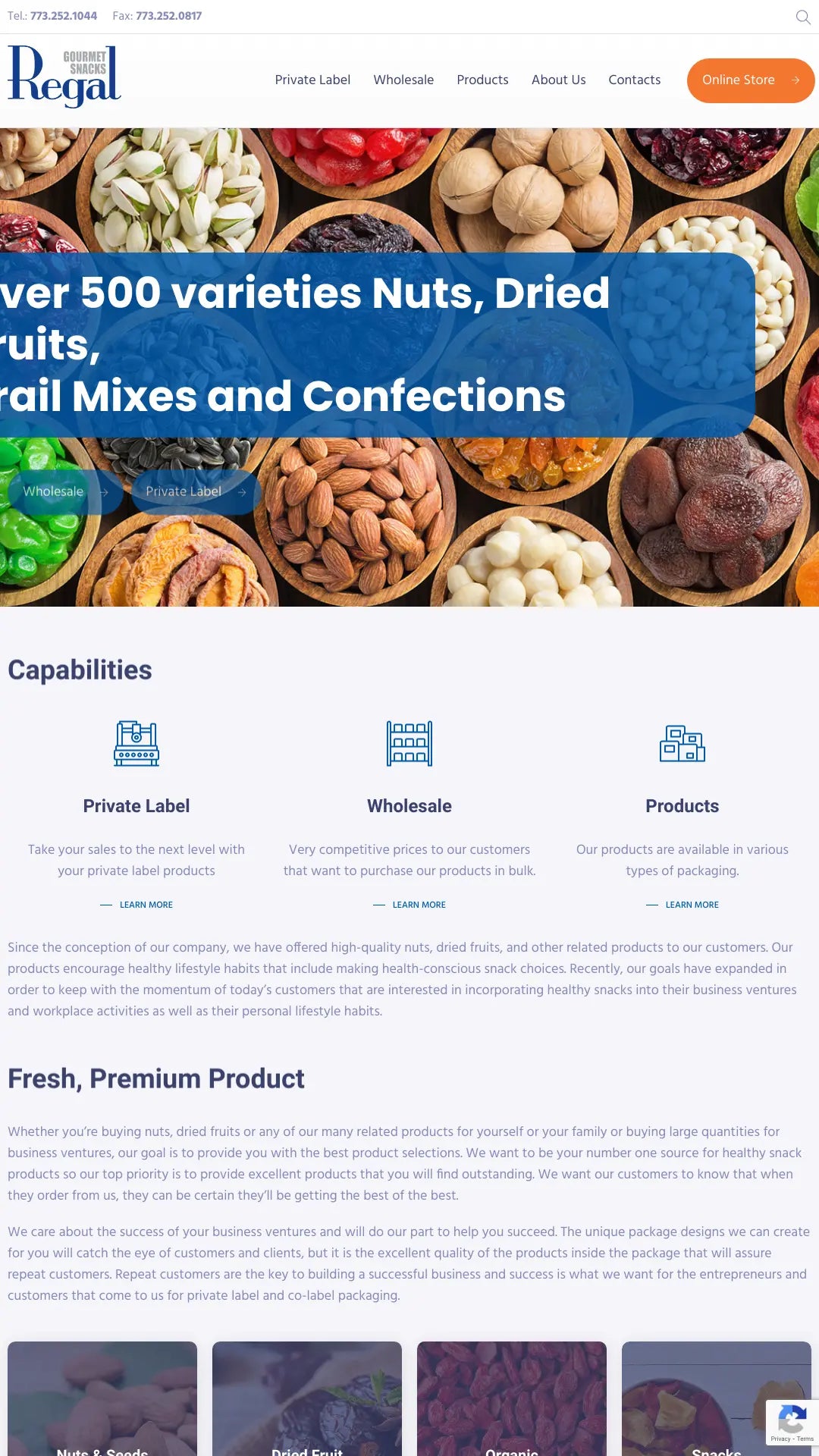 Screenshot: the Regal Health Food International, Inc. website.