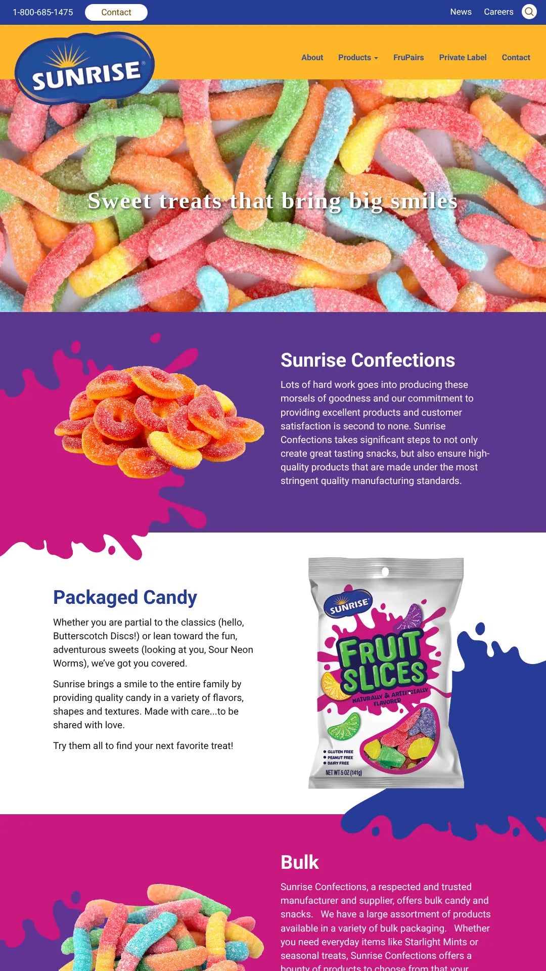 Screenshot: the Sunrise Confections website.