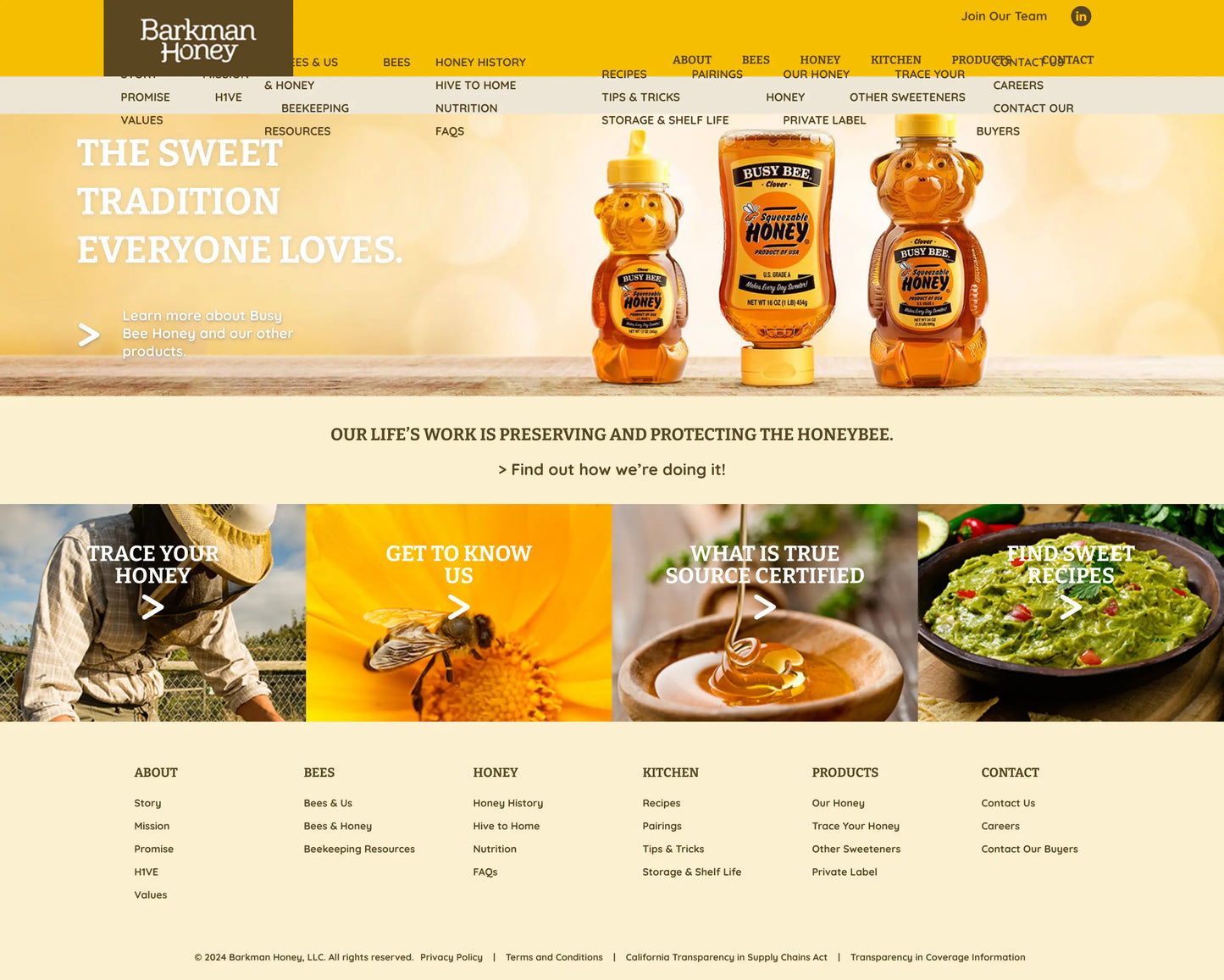 Screenshot: the Barkman Honey website.