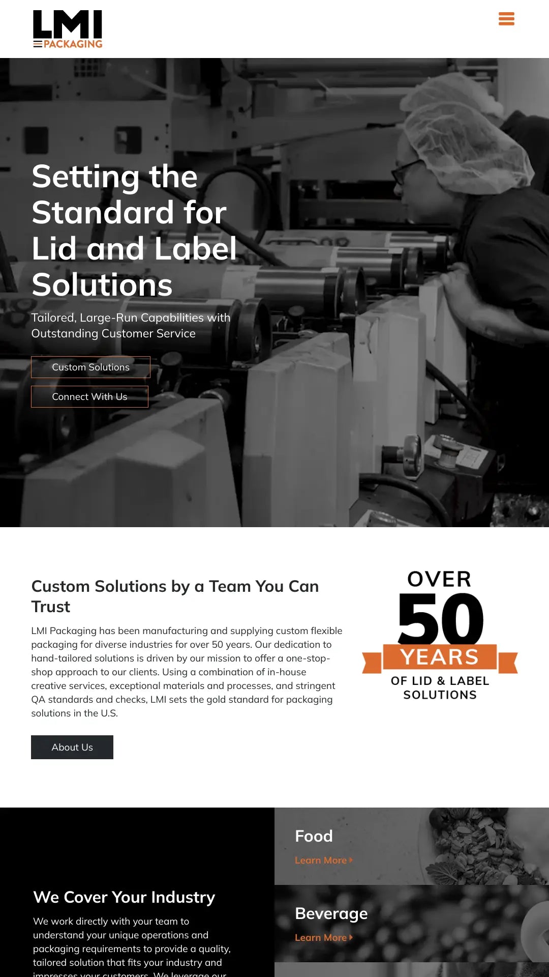 Screenshot: the LMI Packaging website.