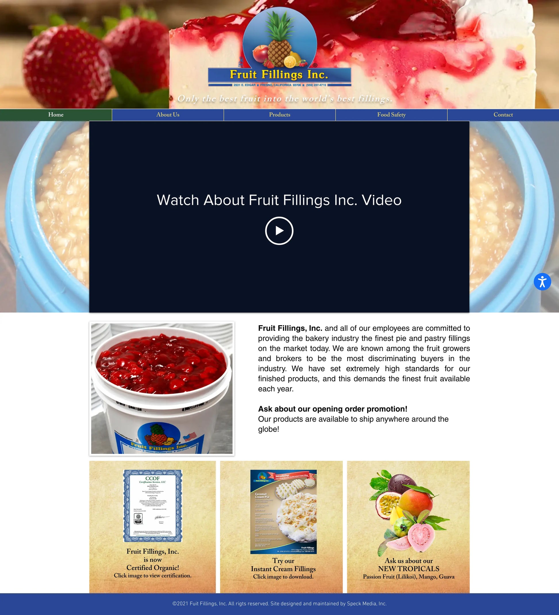 Screenshot: the Fruit Fillings Inc website.