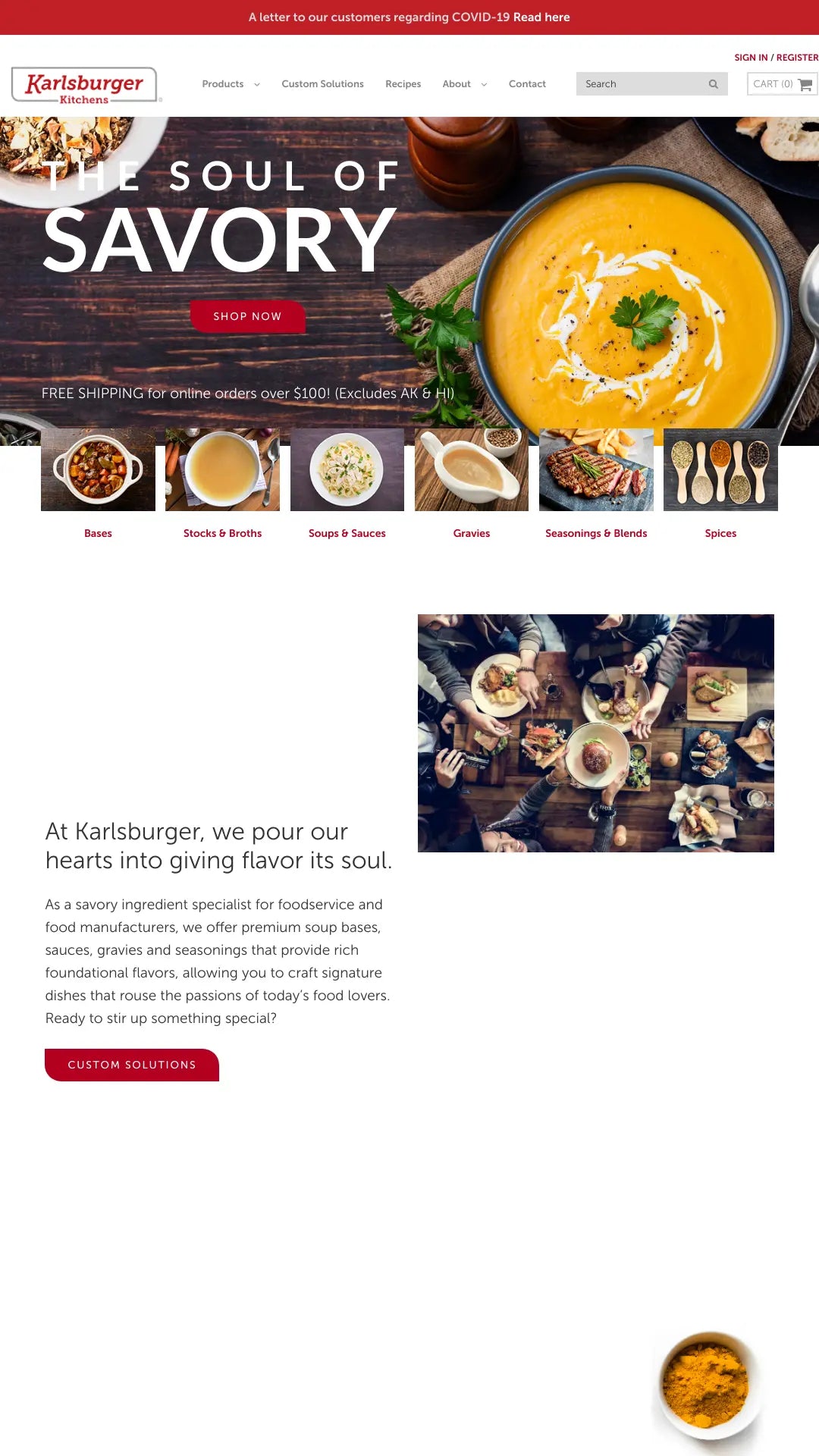 Screenshot: the Karlsburger Foods website.