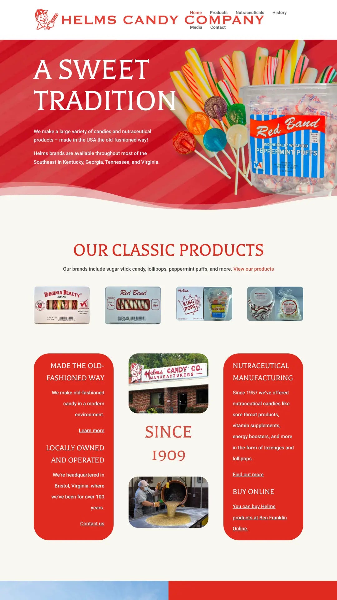 Screenshot: the Helms Candy Co website.