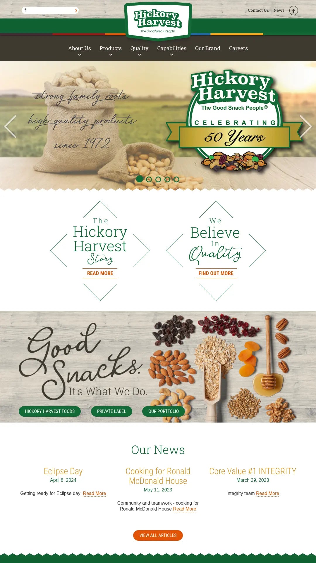 Screenshot: the Hickory Harvest Foods website.