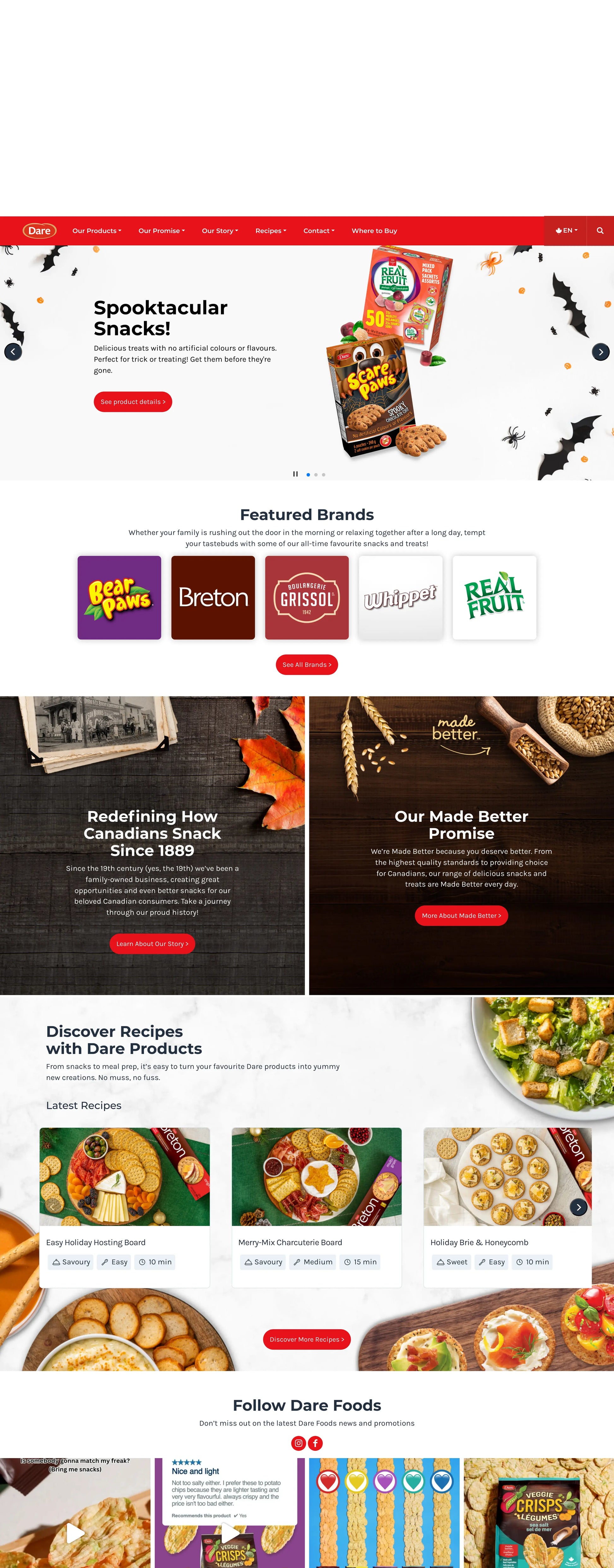 Screenshot: the Dare Foods website.