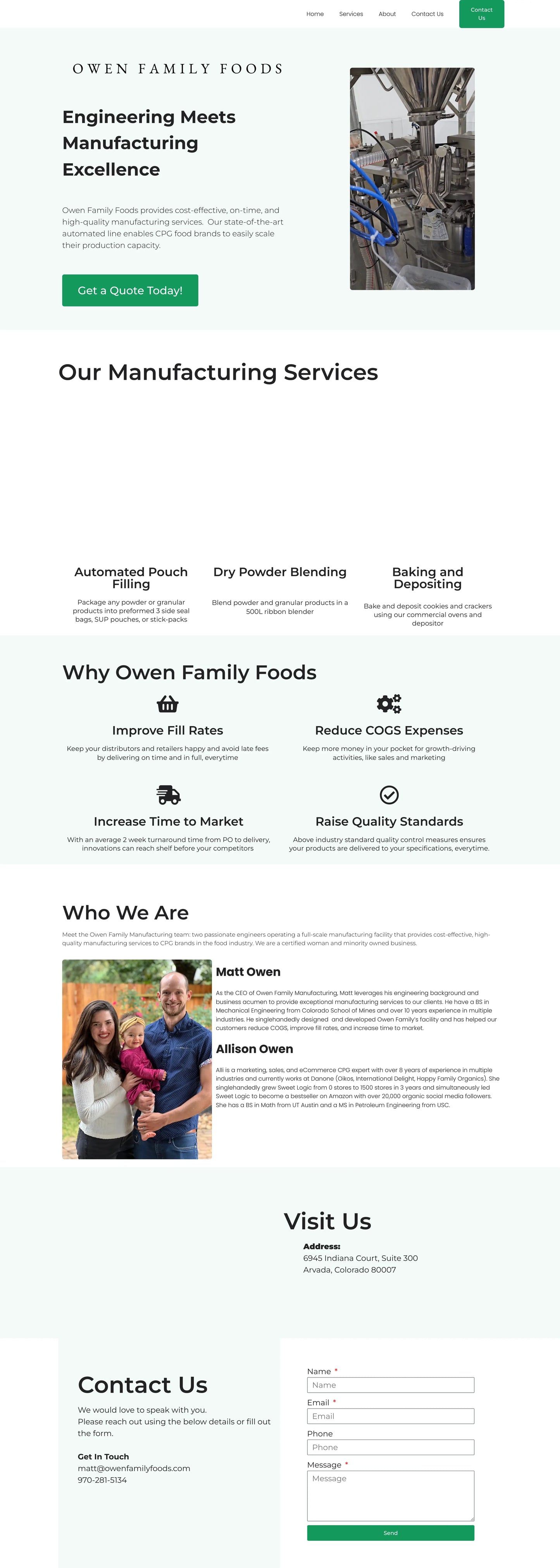 Screenshot: the Owen Family Foods website.