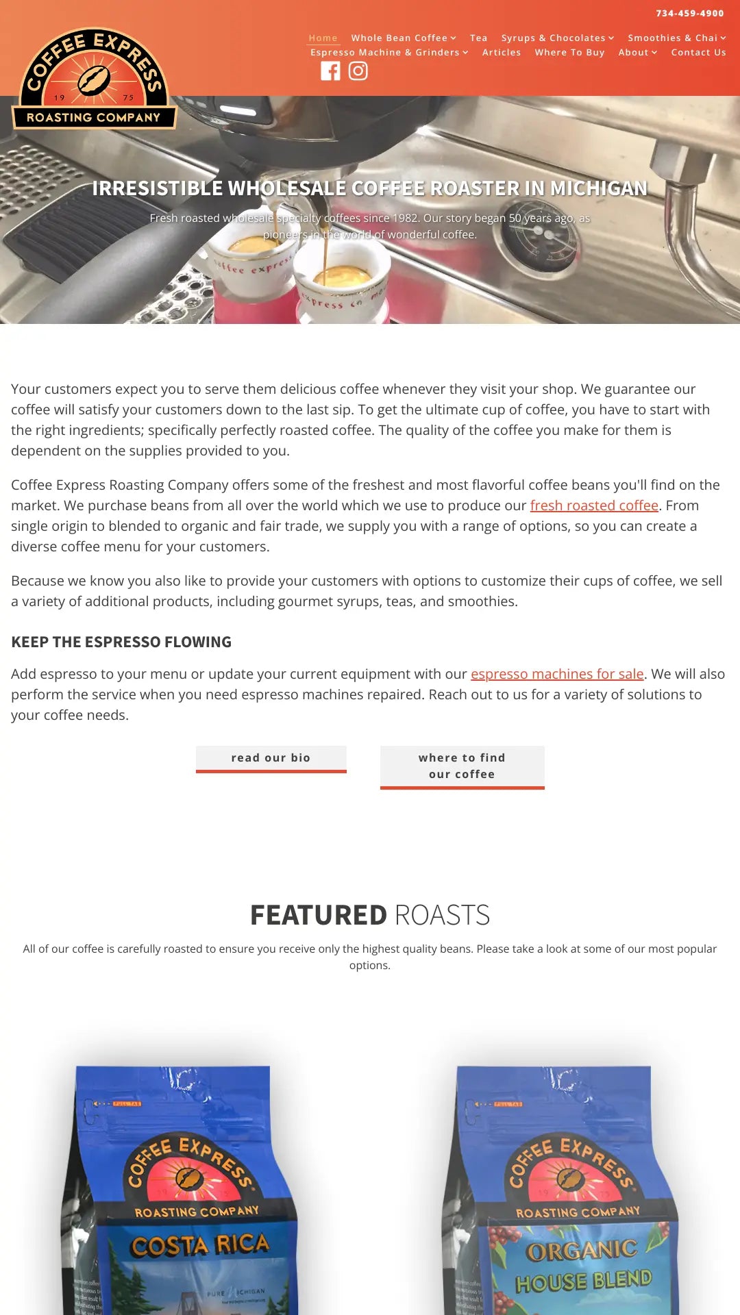 Screenshot: the Coffee Express Roasting Company website.