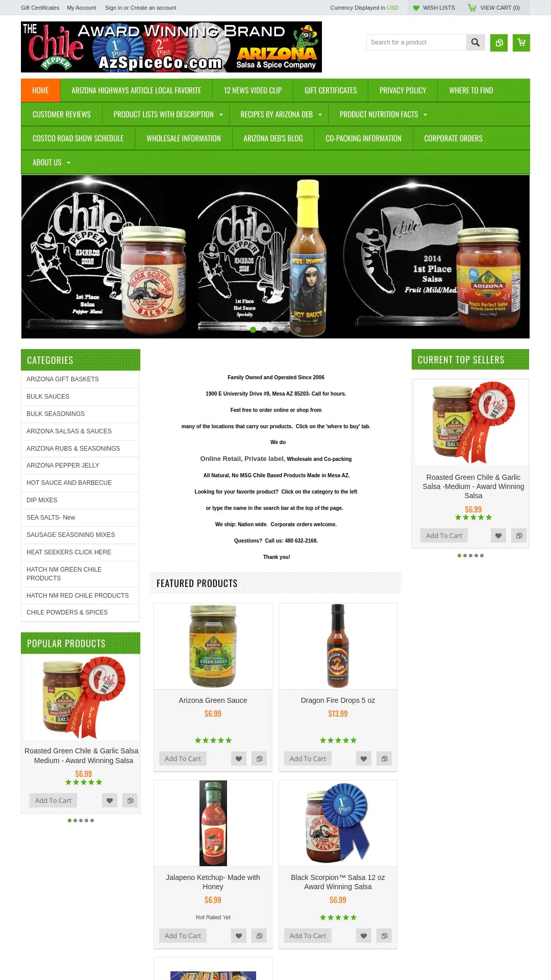 Screenshot: the A-Z Spice Co. website.