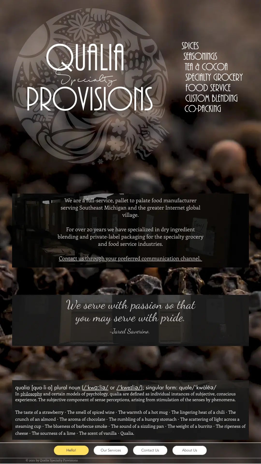 Screenshot: the Qualia Specialty Provisions website.