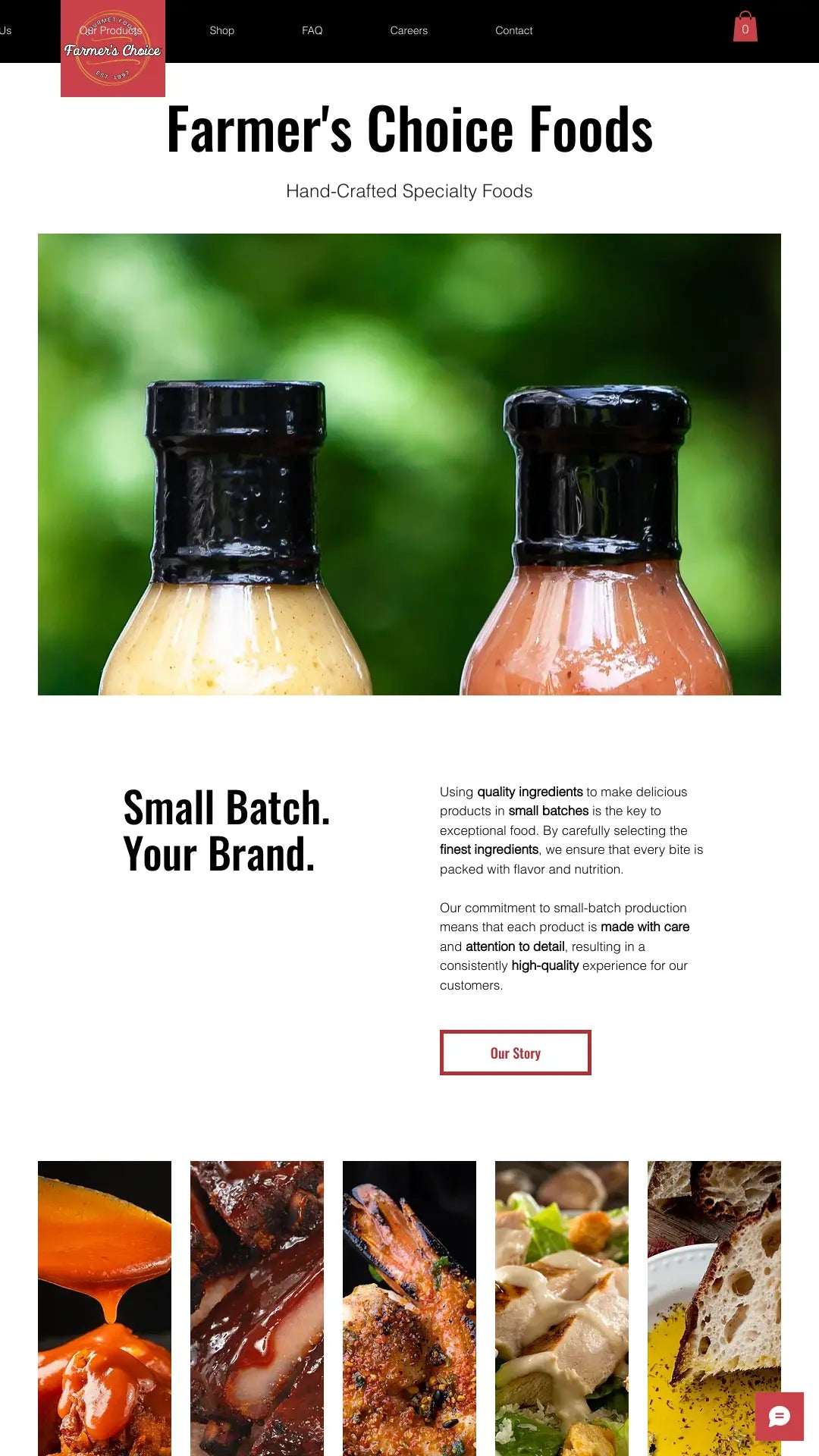 Screenshot: the Farmer's Choice Food Brands website.