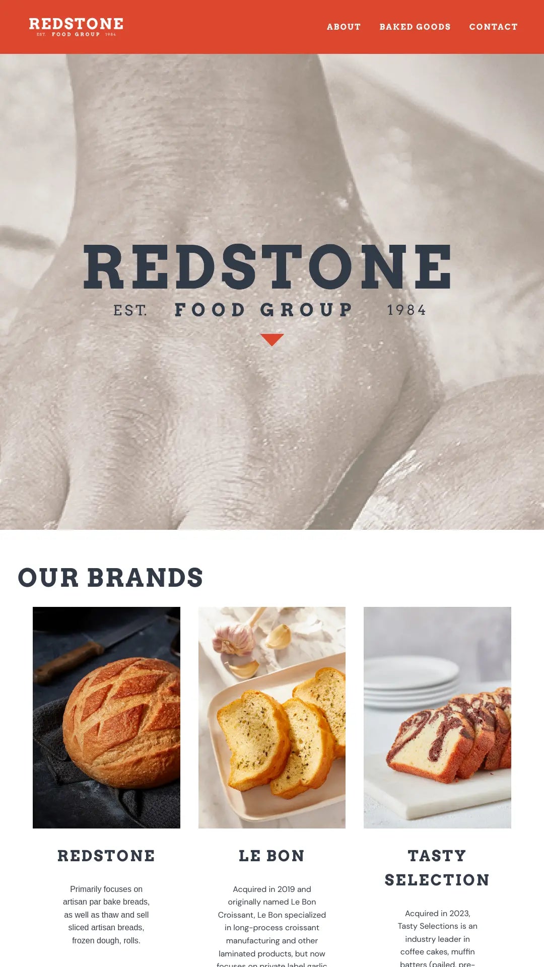 Screenshot: the Redstone Food Group website.