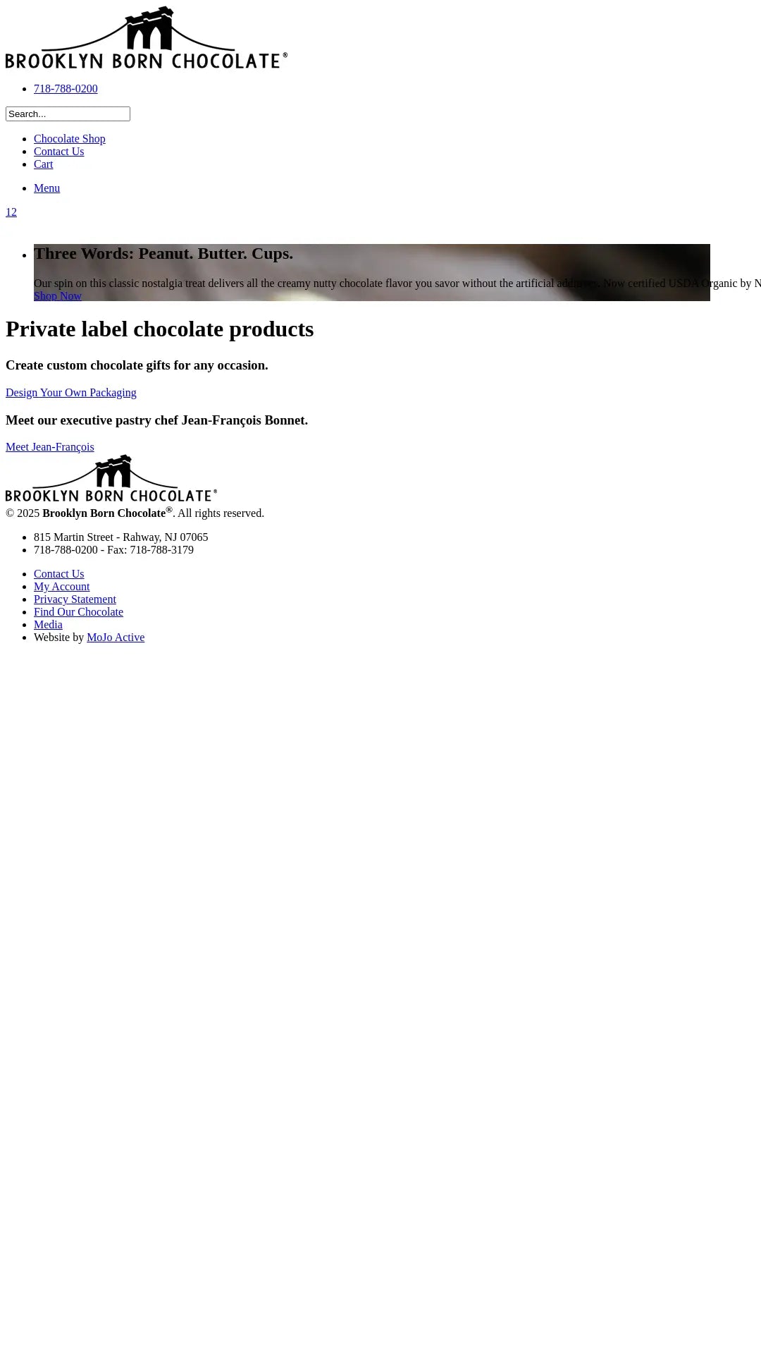 Screenshot: the Brooklyn Born Chocolate website.