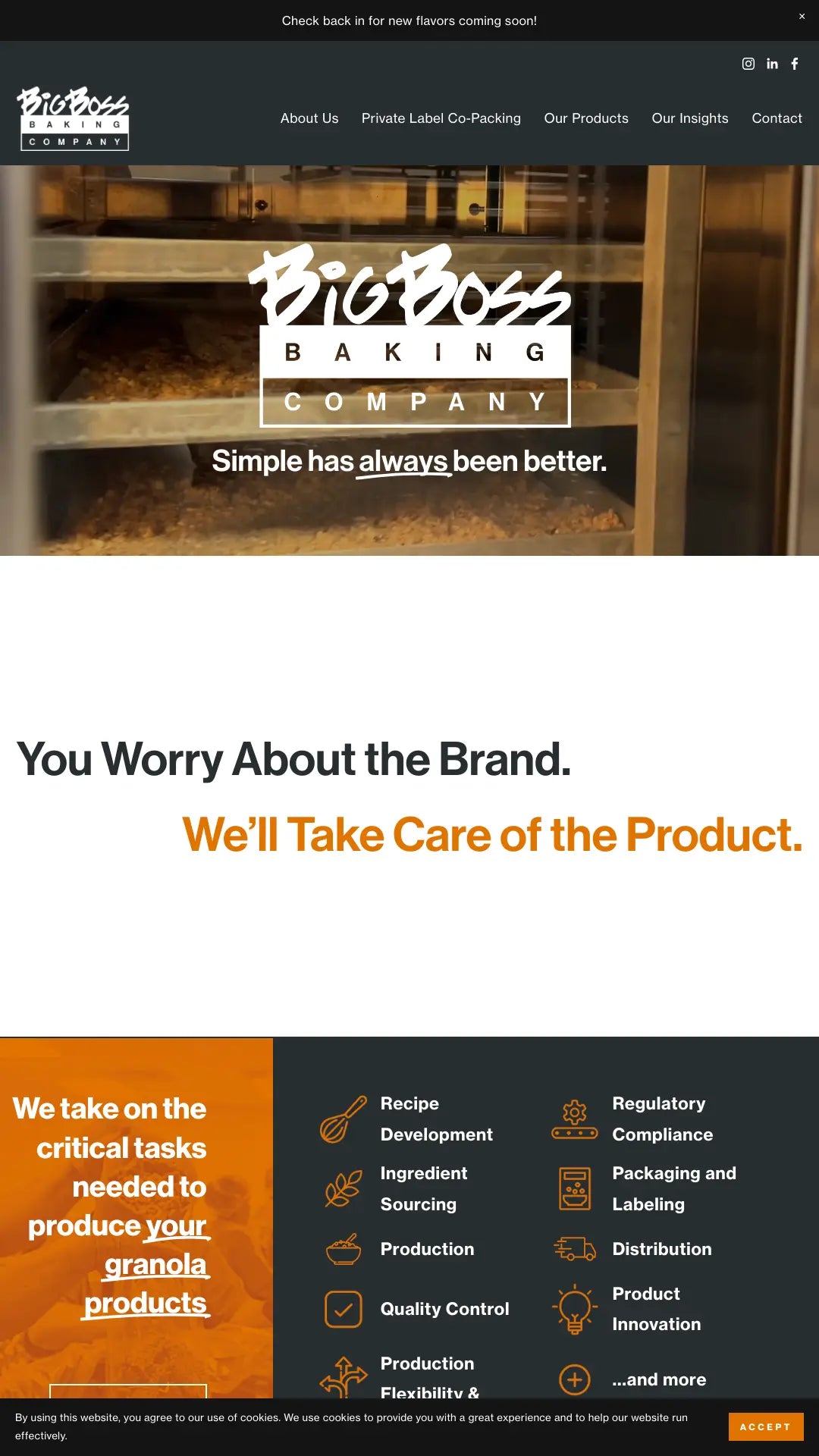 Screenshot: the Big Boss Baking website.