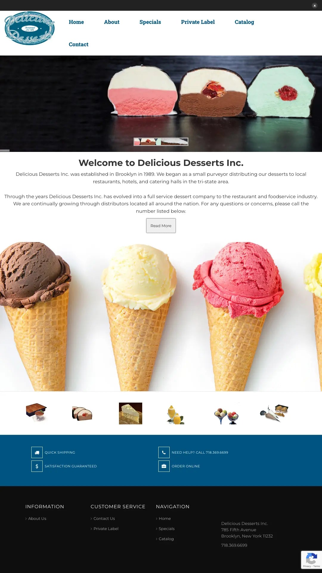 Screenshot: the Delicious Desserts Inc. website.