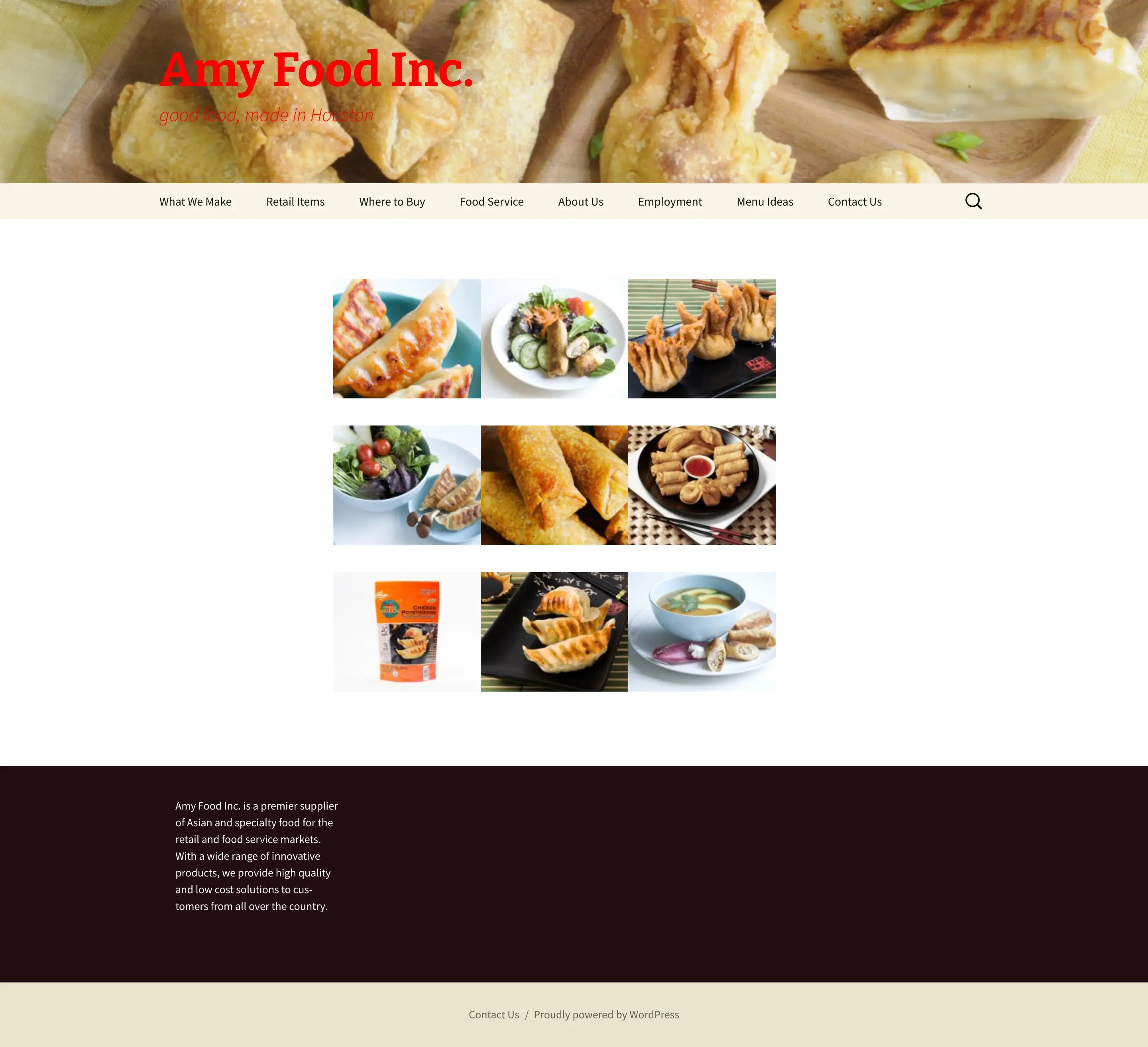 Screenshot: the Amy Foods website.