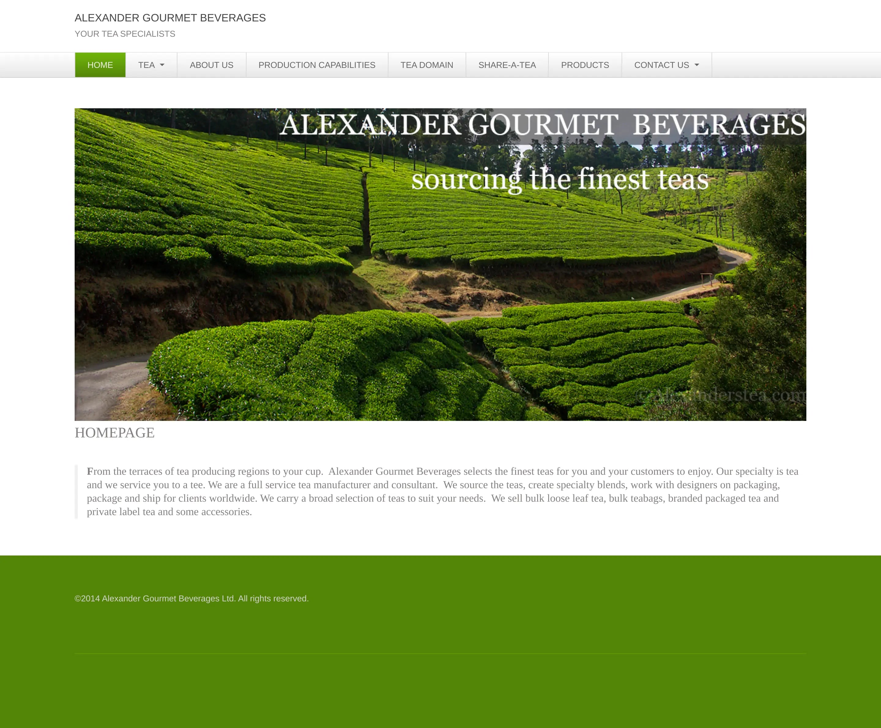 Screenshot: the Alexander Gourmet Beverages website.