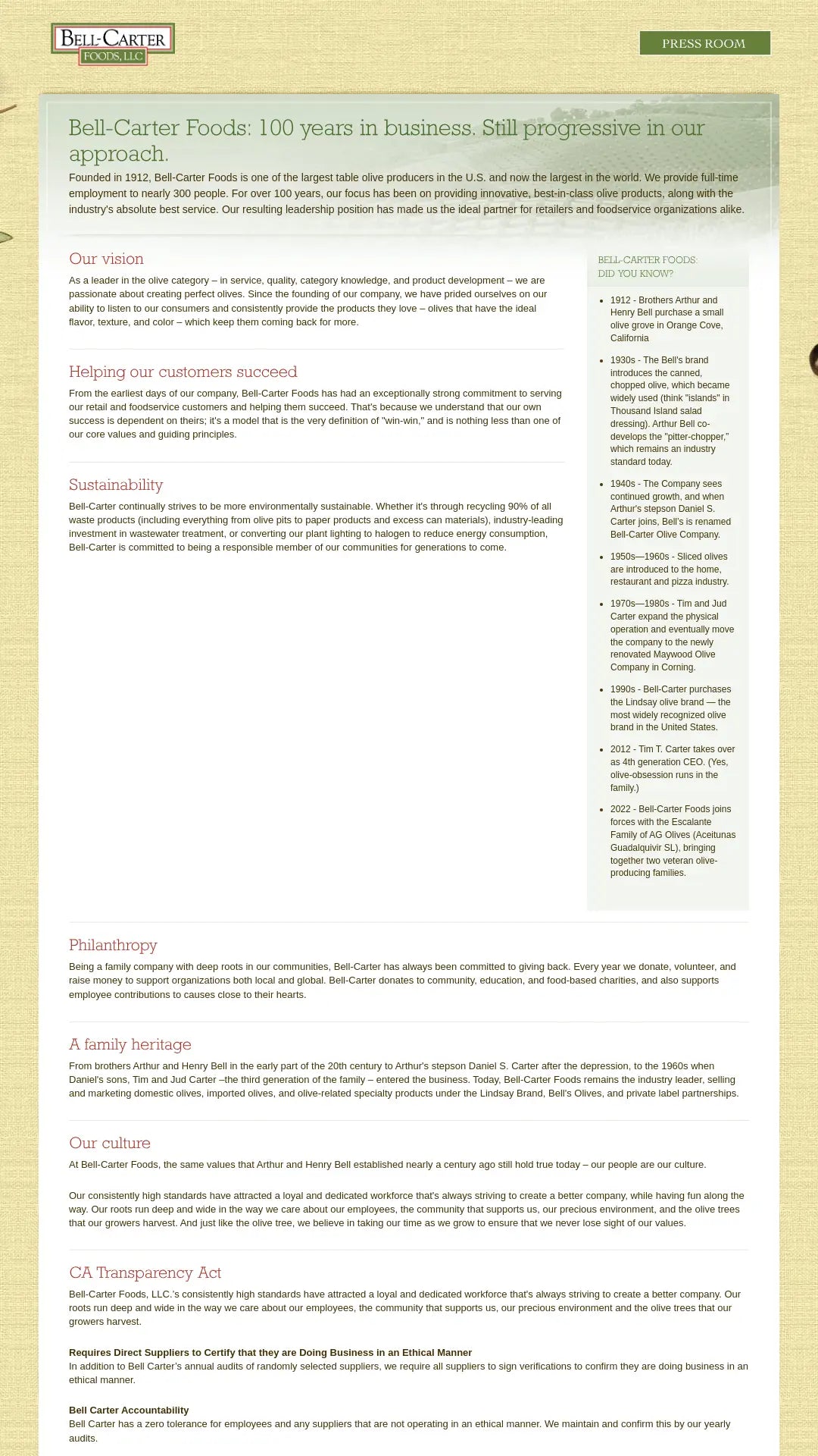 Screenshot: the Bell-Carter Foods, Inc. website.