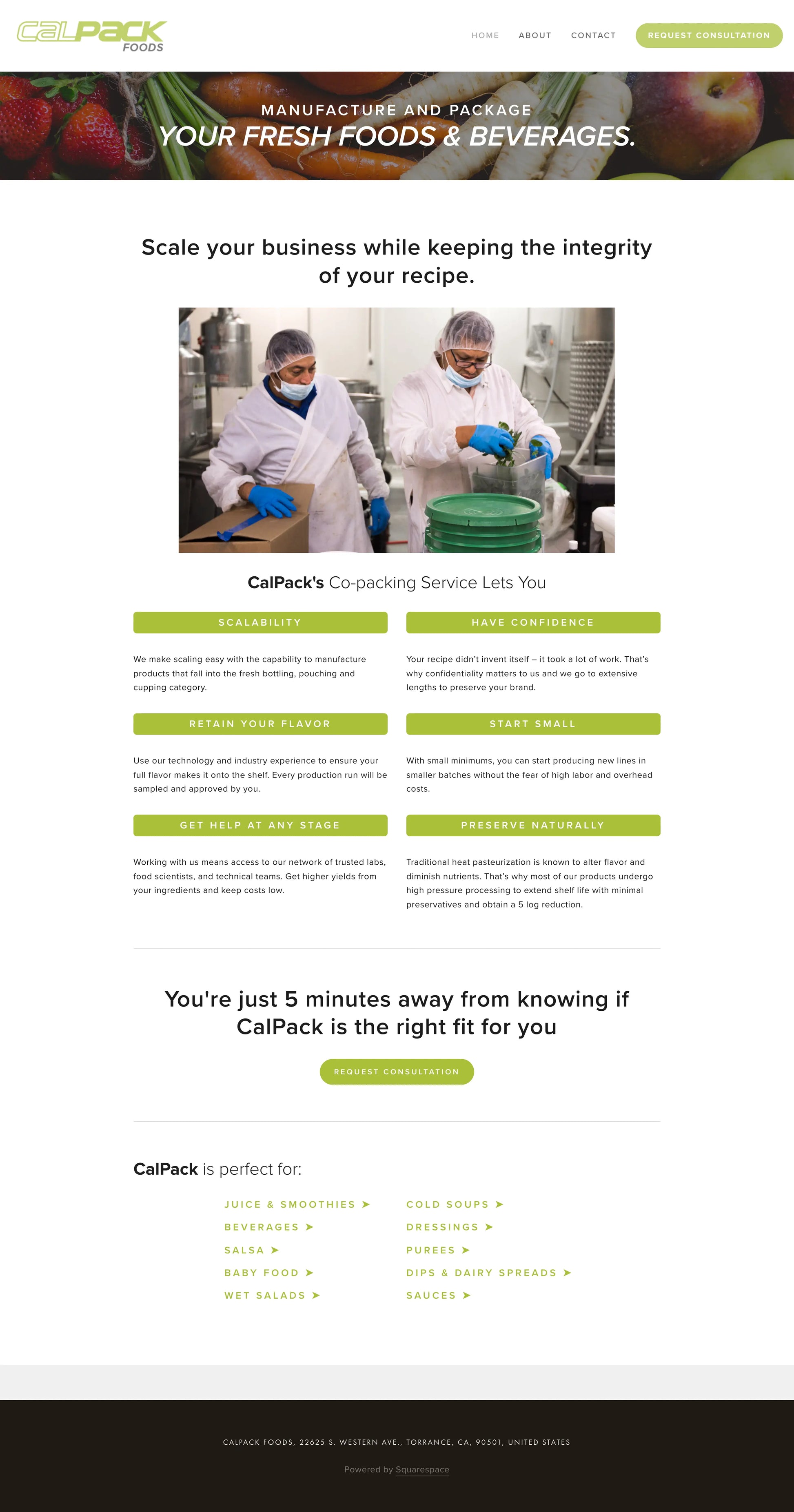 Screenshot: the Cal Pack Foods website.