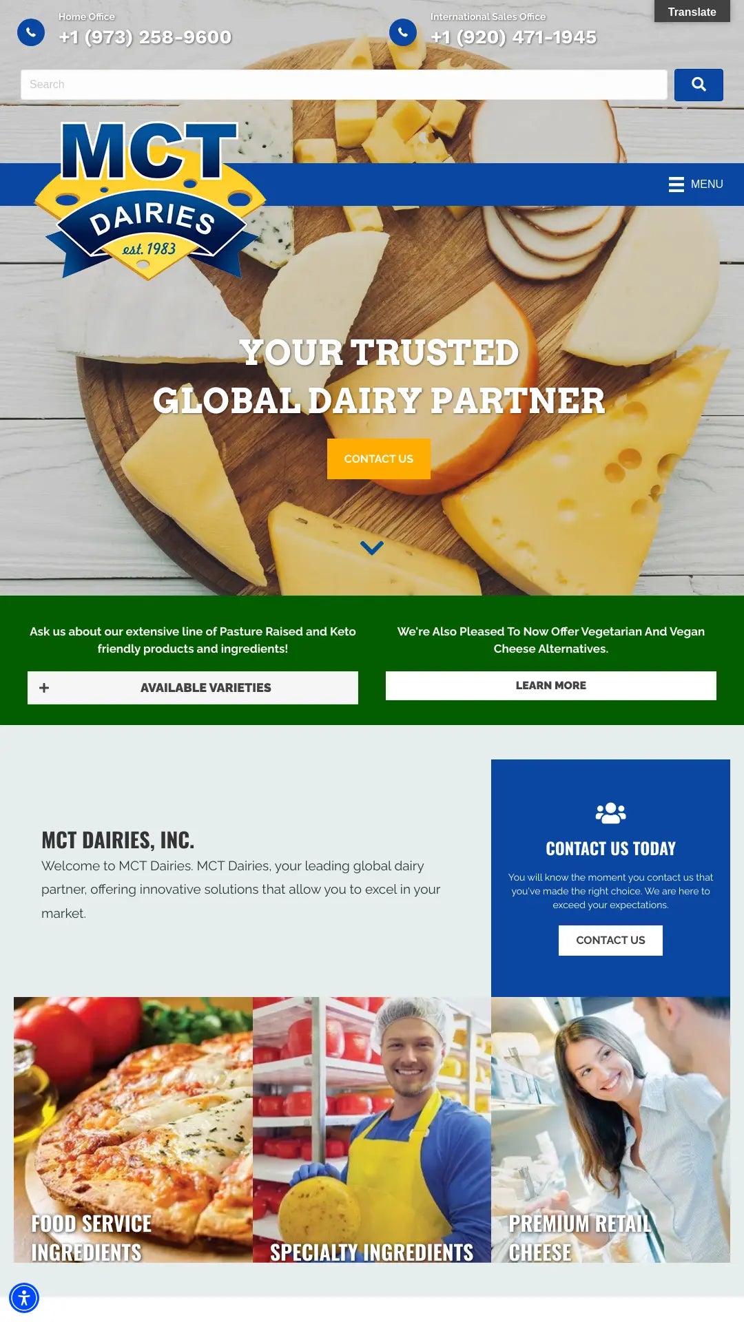 Screenshot: the MCT Dairies, Inc. website.