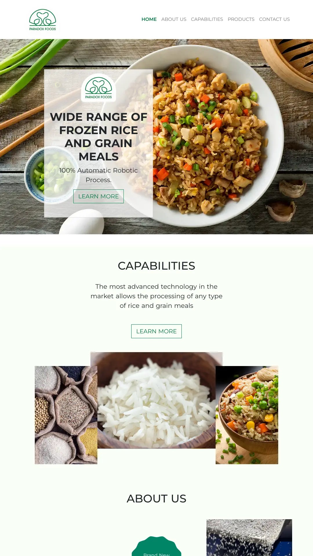 Screenshot: the Paradox Foods website.