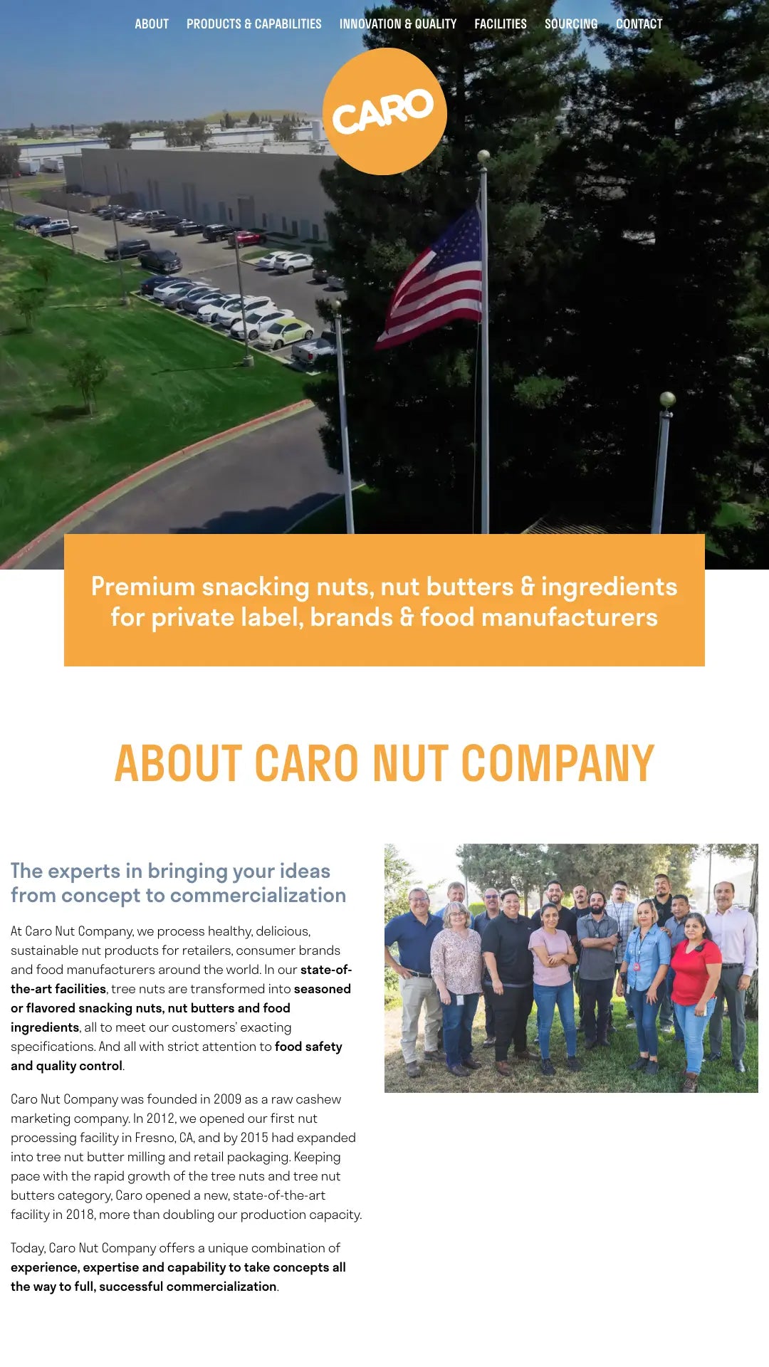 Screenshot: the Caro Nut website.