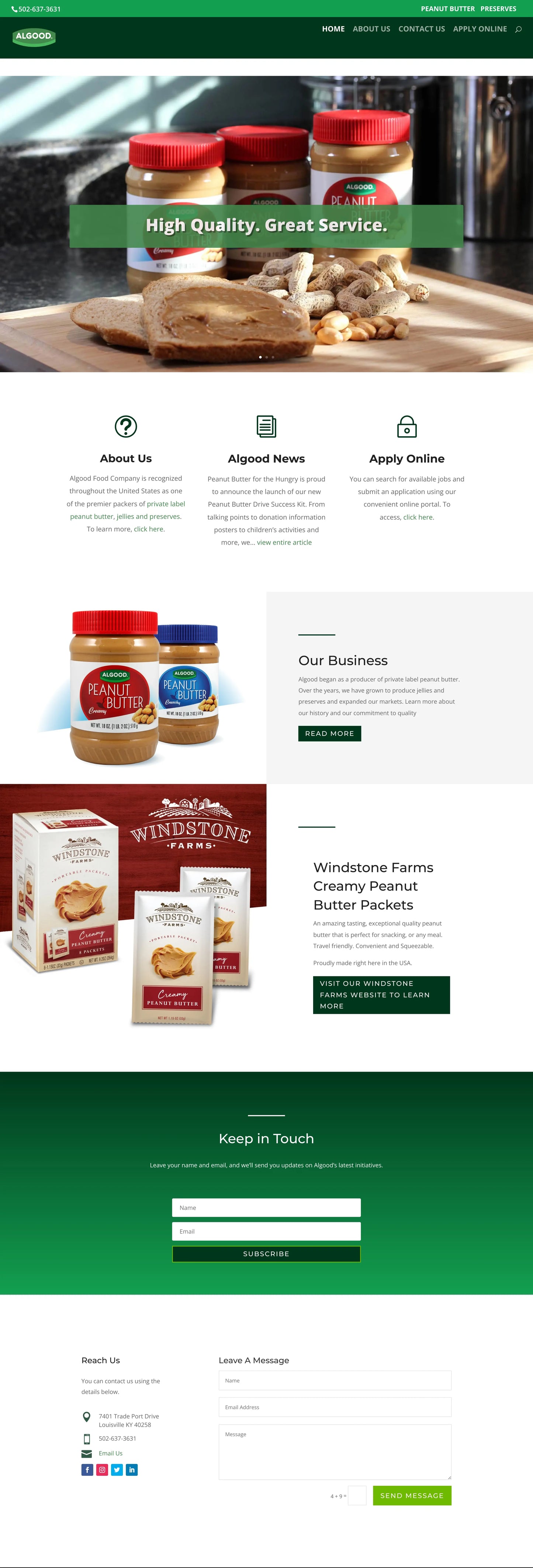 Screenshot: the Algood Food Company website.