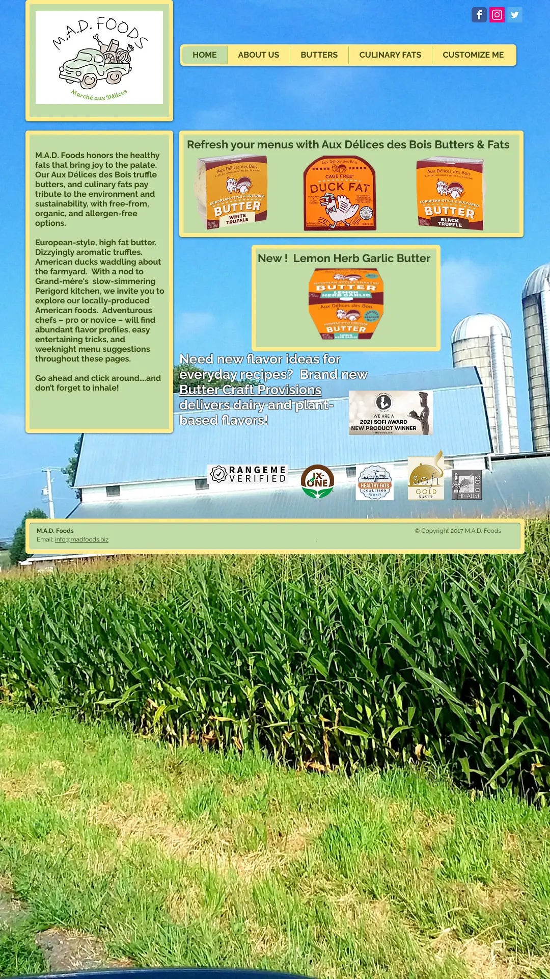 Screenshot: the M.A.D. Foods Inc. website.