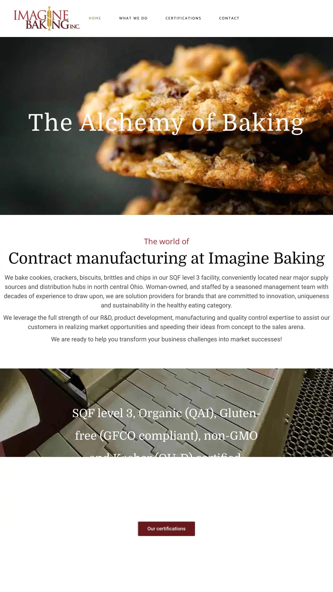 Screenshot: the Imagine Baking website.