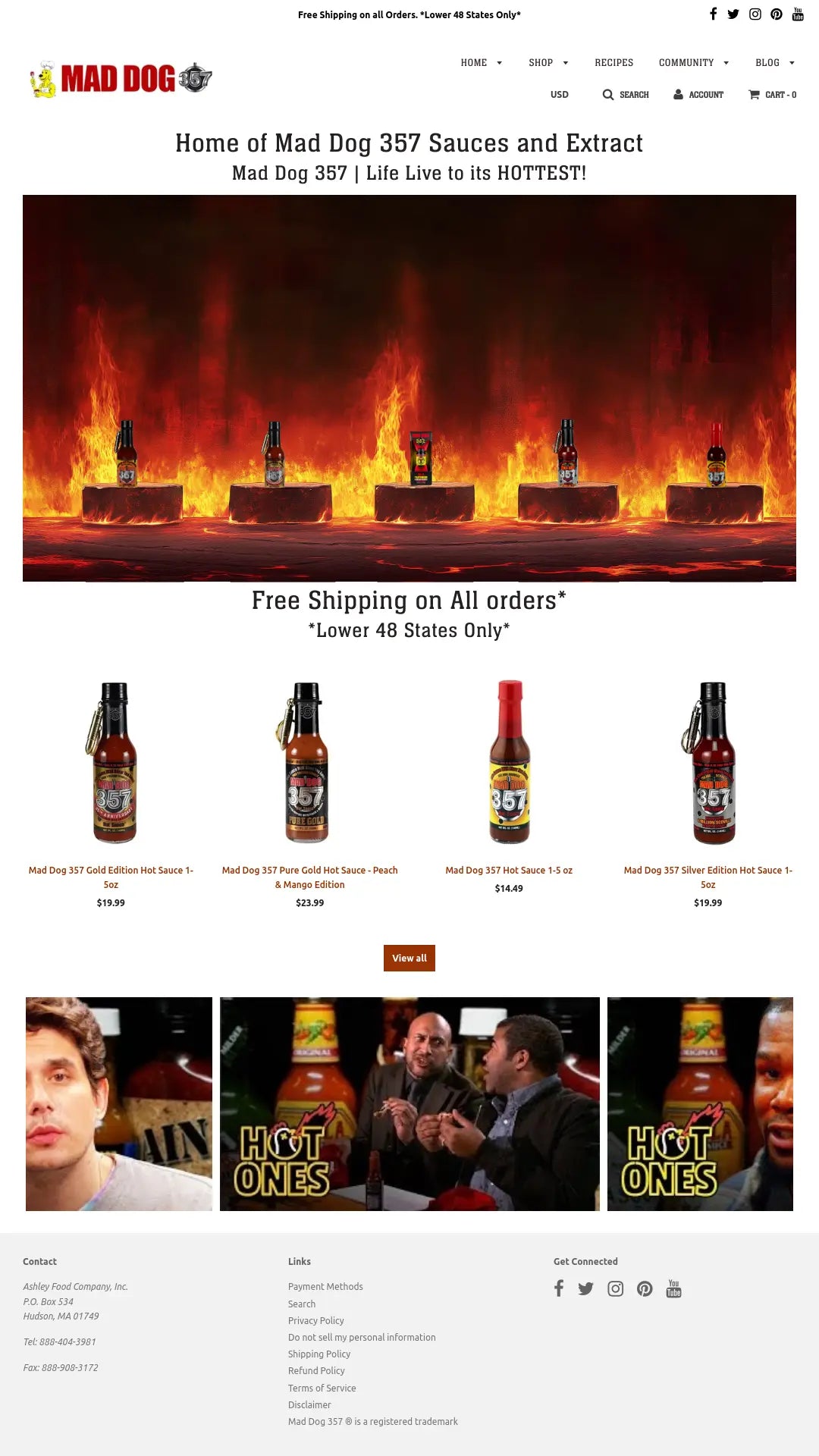 Screenshot: the Ashley Foods website.