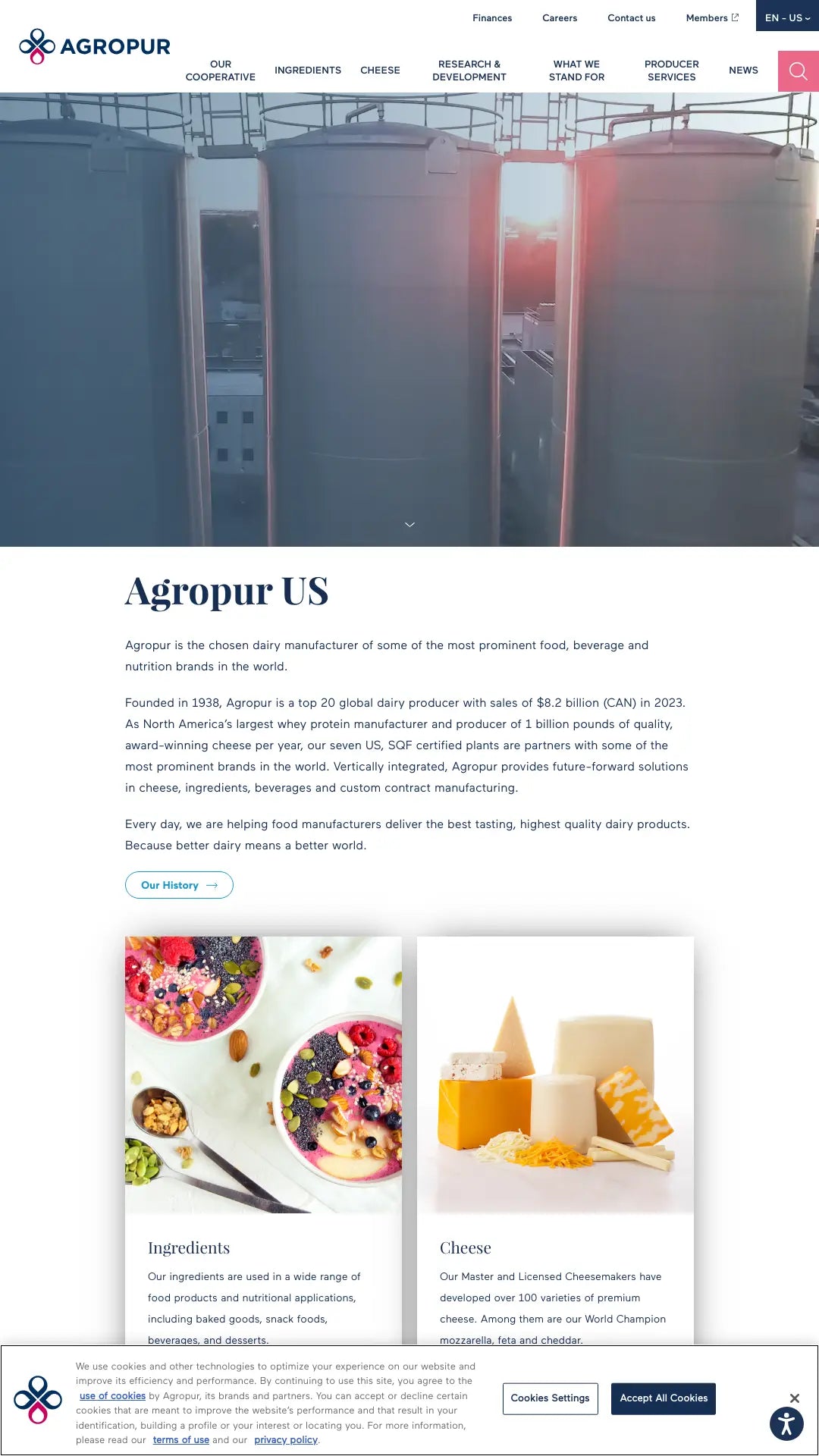 Screenshot: the Agropur website.