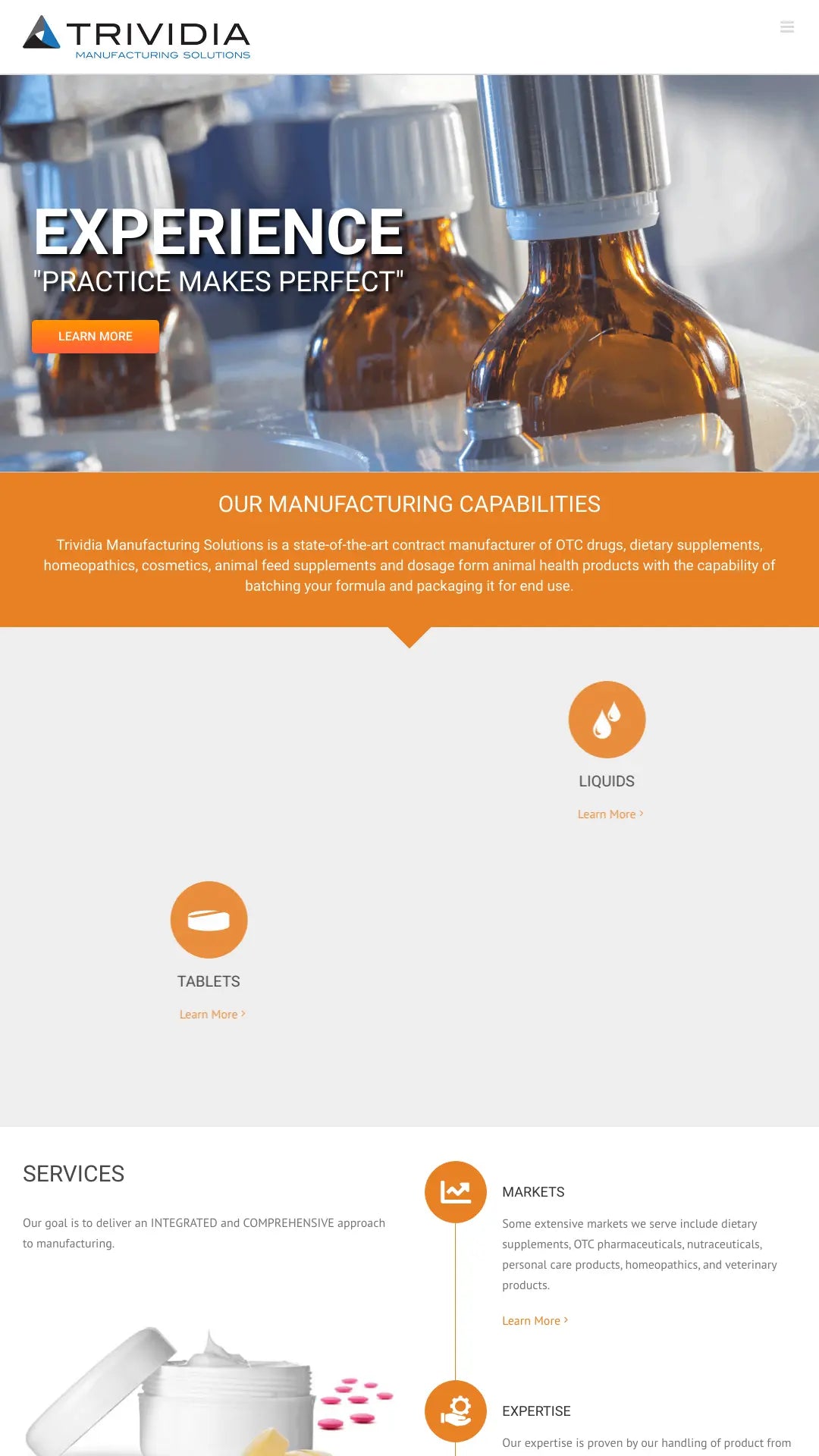 Screenshot: the Trividia Manufacturing Solutions, Inc. website.