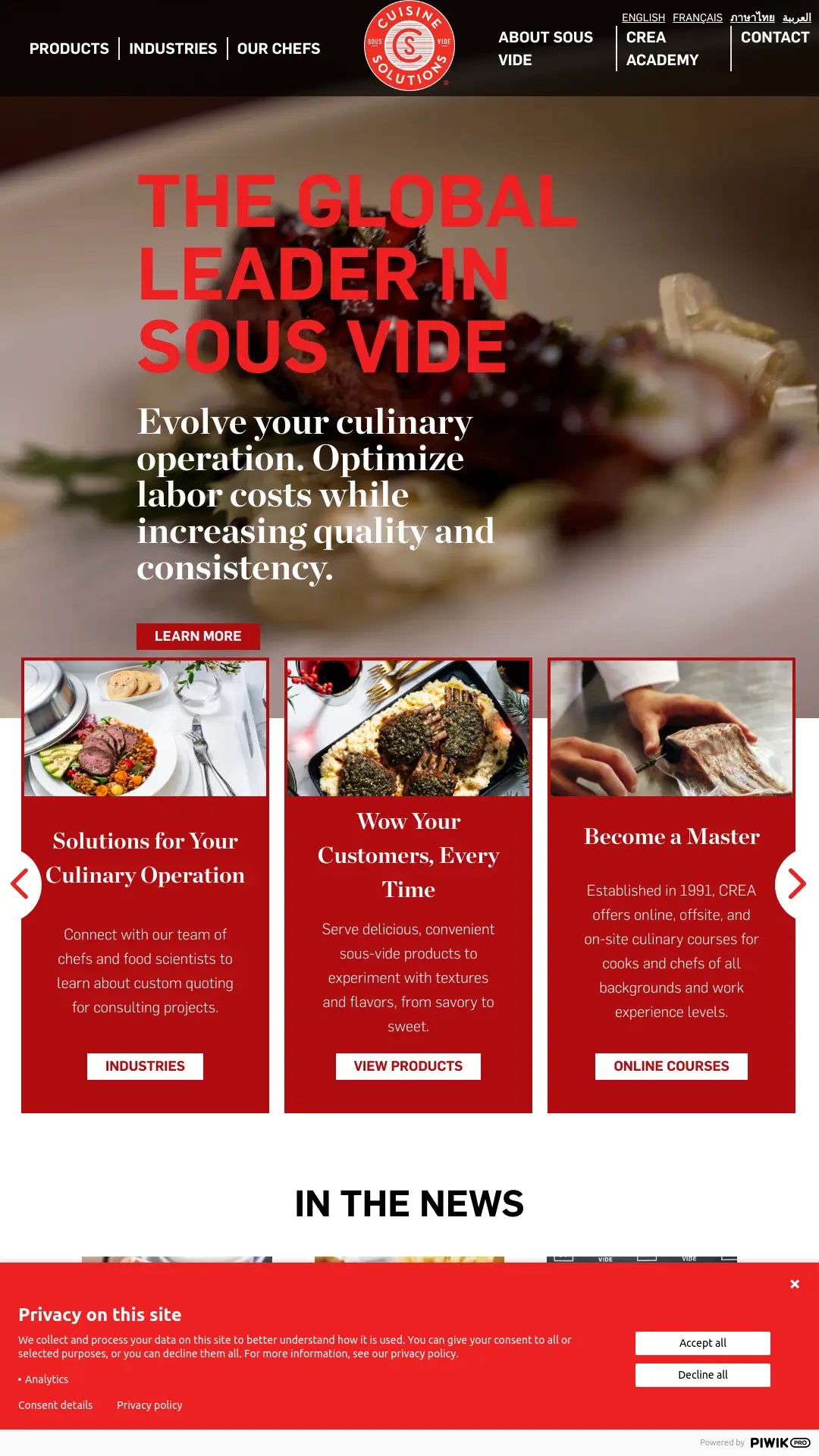 Screenshot: the Cuisine Solutions website.