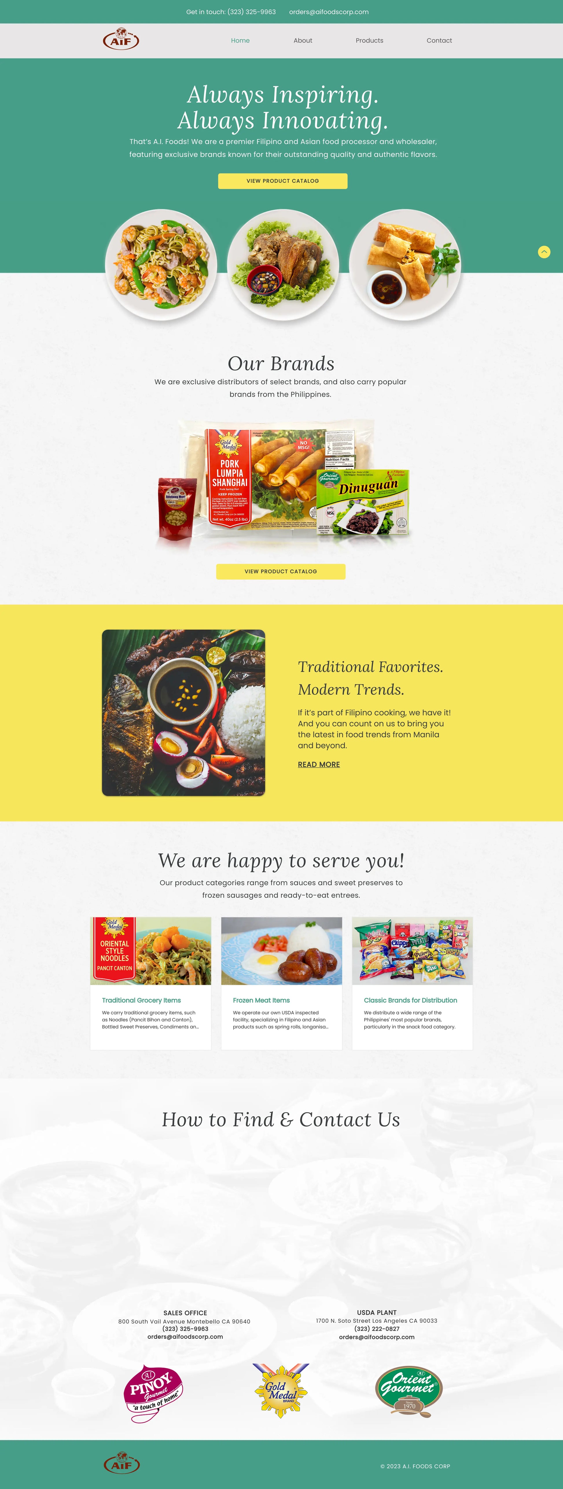 Screenshot: the A.I. Foods website.