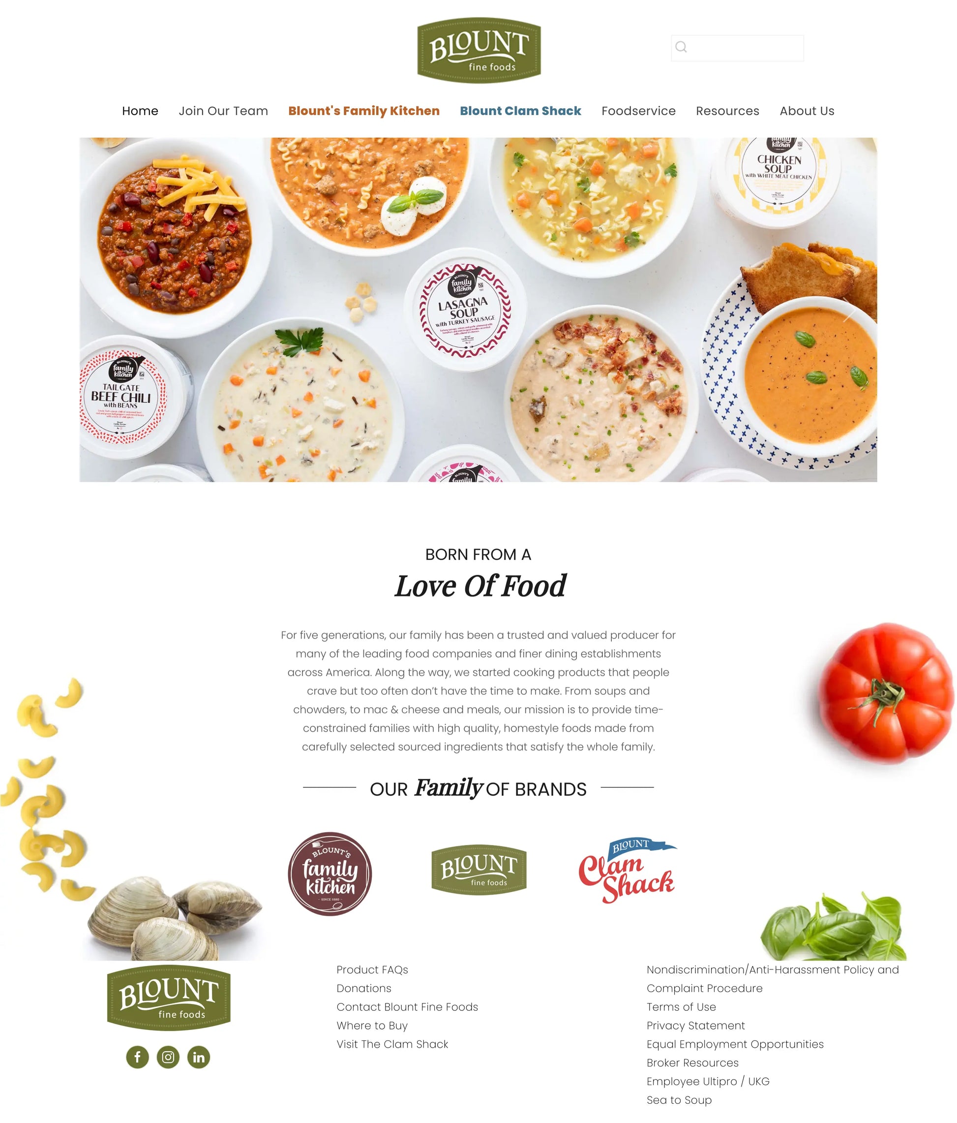 Screenshot: the Blount Fine Foods website.