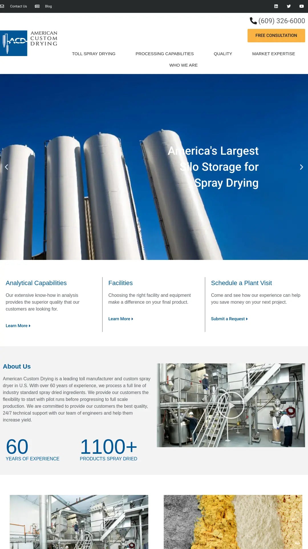 Screenshot: the American Custom Drying (ACD) website.