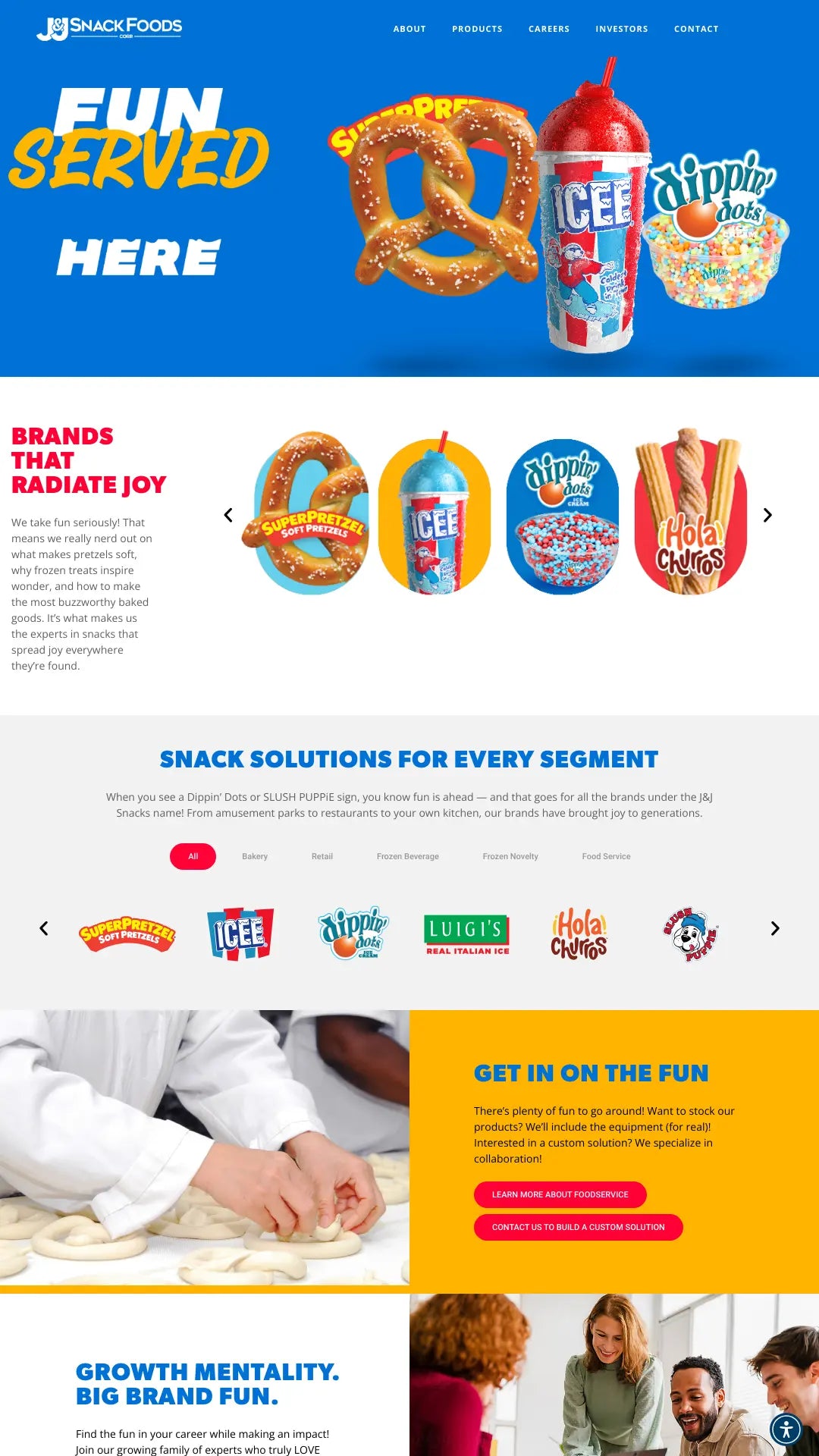 Screenshot: the J&J Snack Foods website.