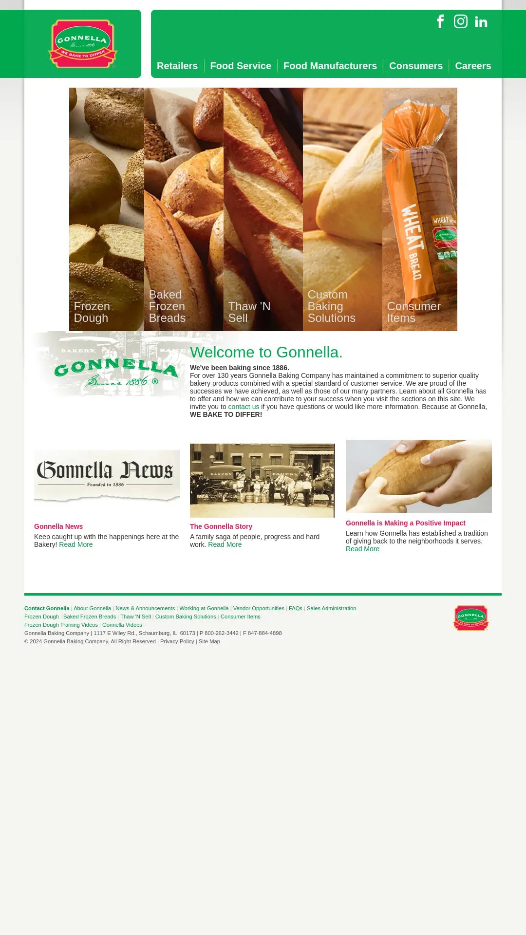 Screenshot: the Gonnella Baking Co. website.