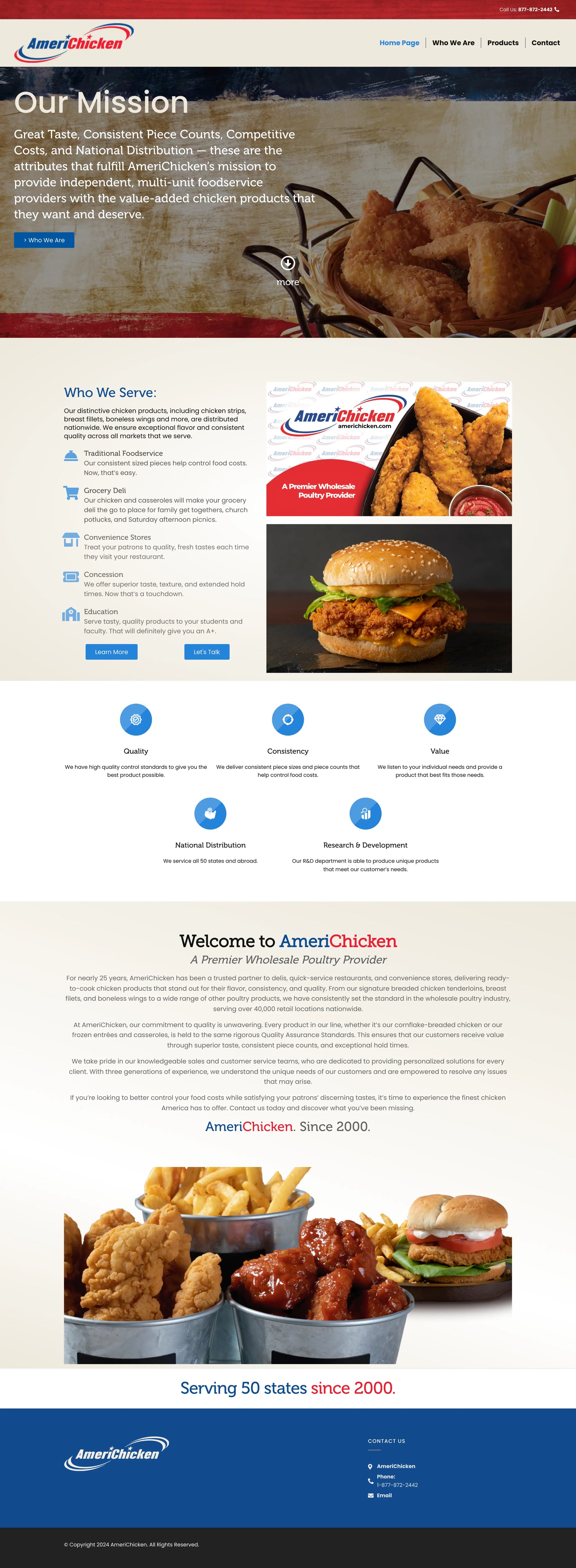 Screenshot: the Americhicken website.