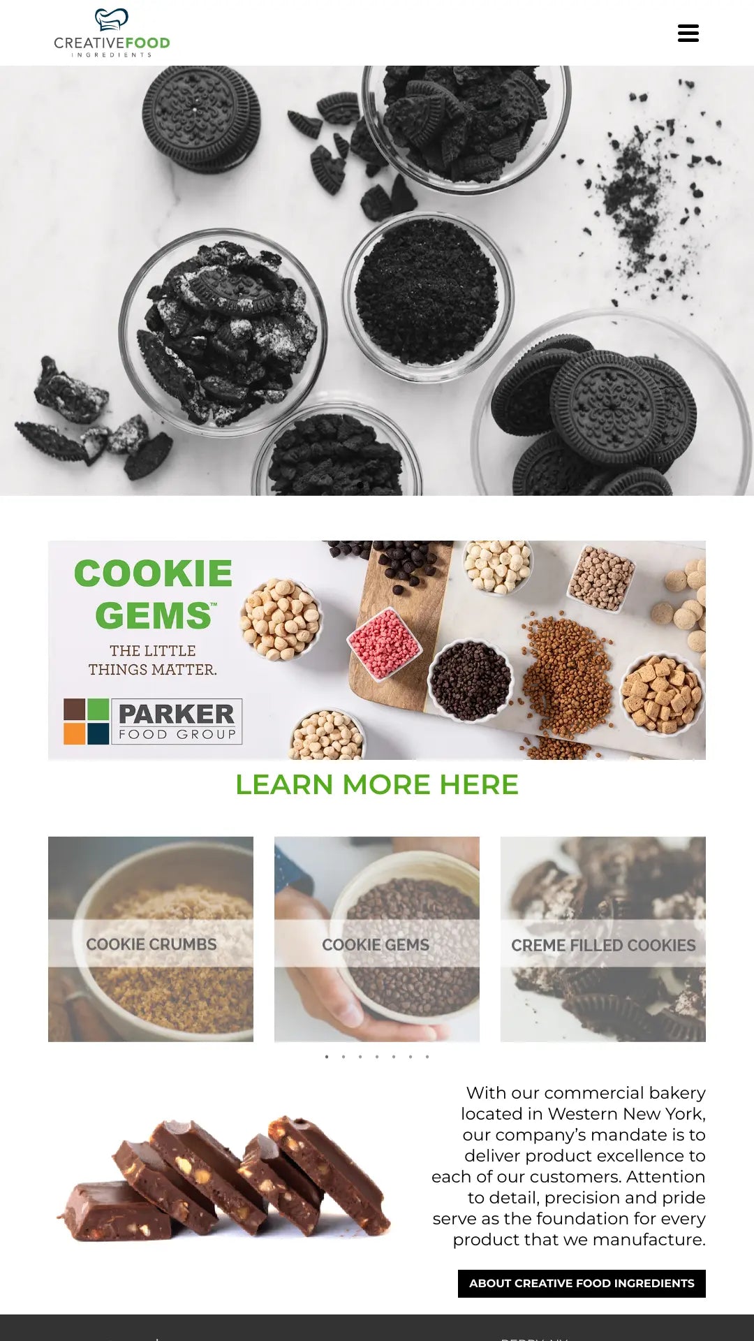 Screenshot: the Creative Food Ingredients website.