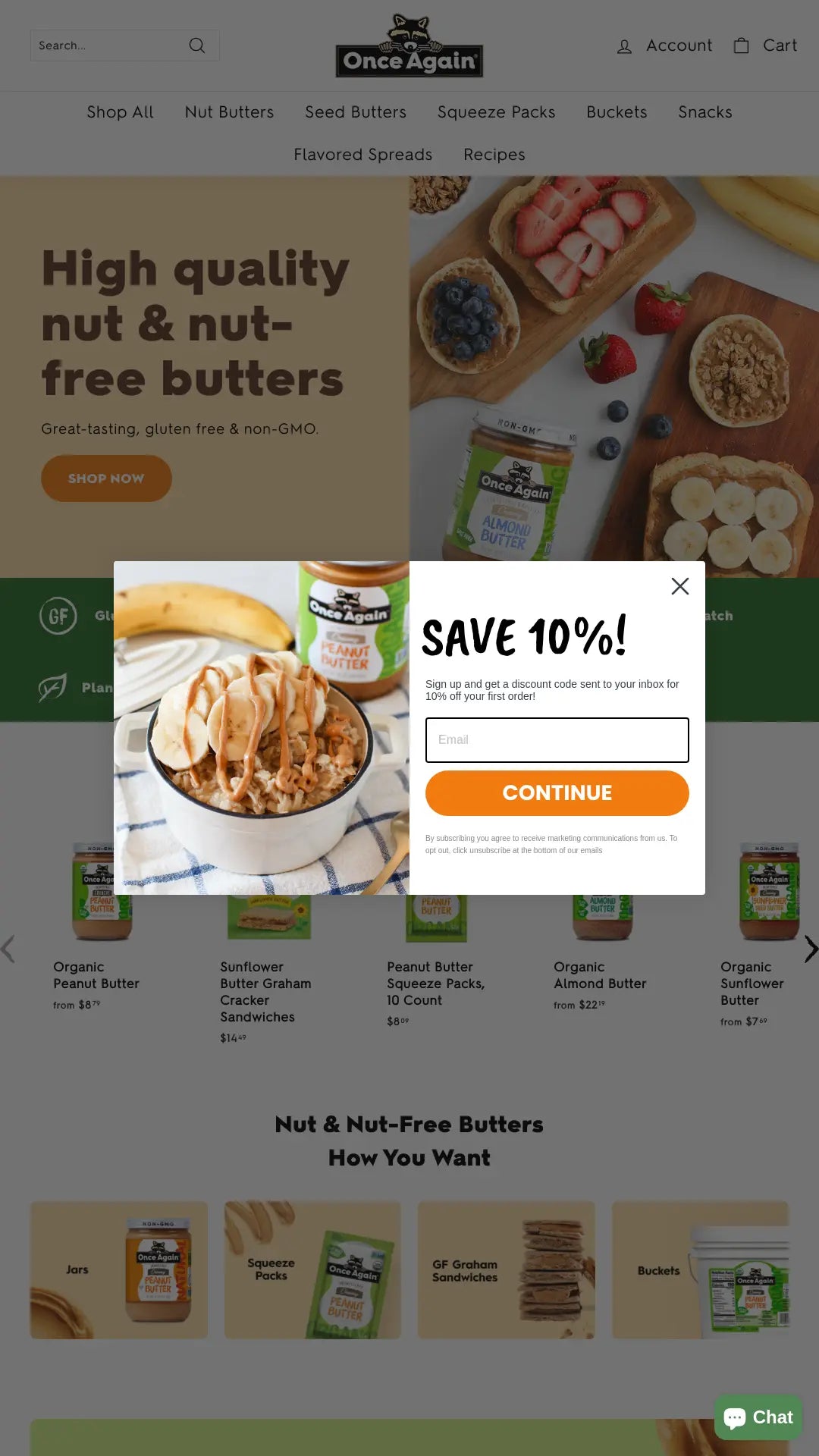 Screenshot: the Once Again Nut Butter website.