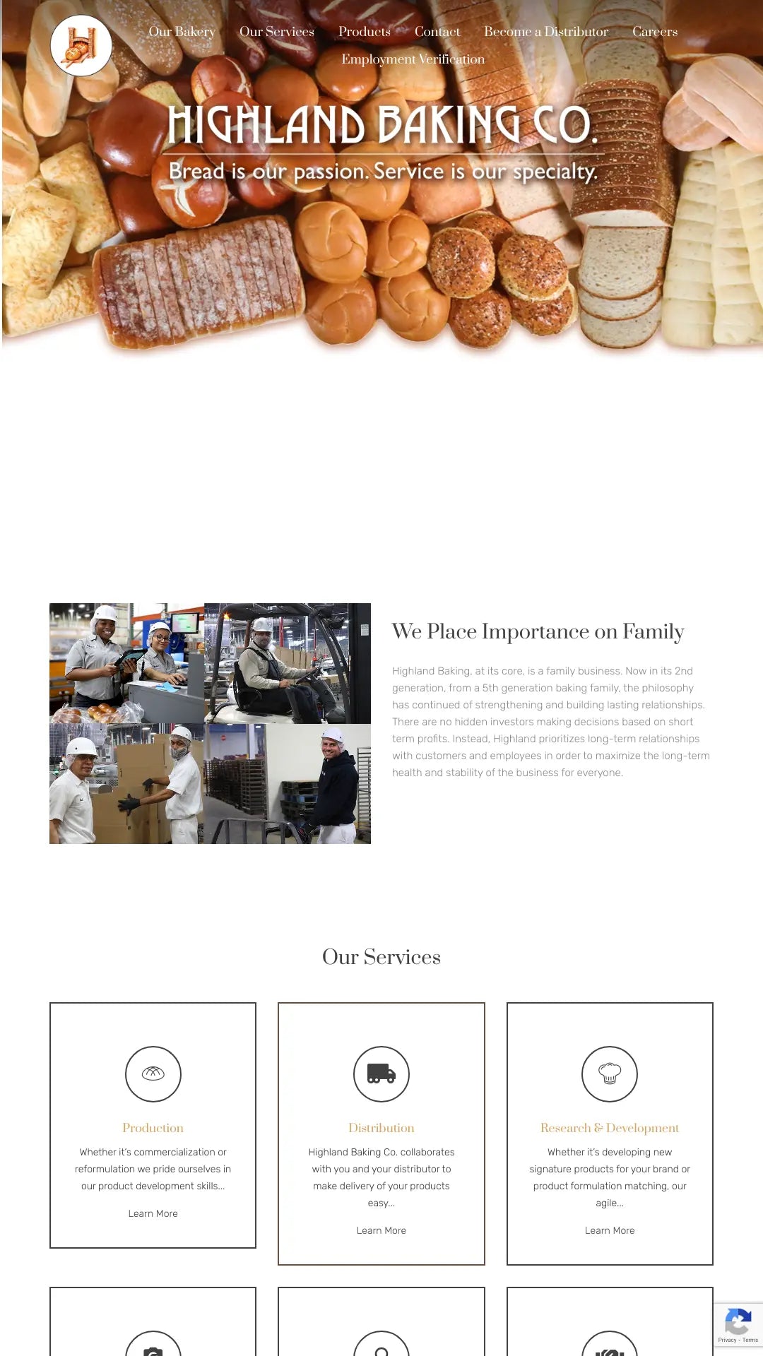 Screenshot: the Highland Baking Company website.