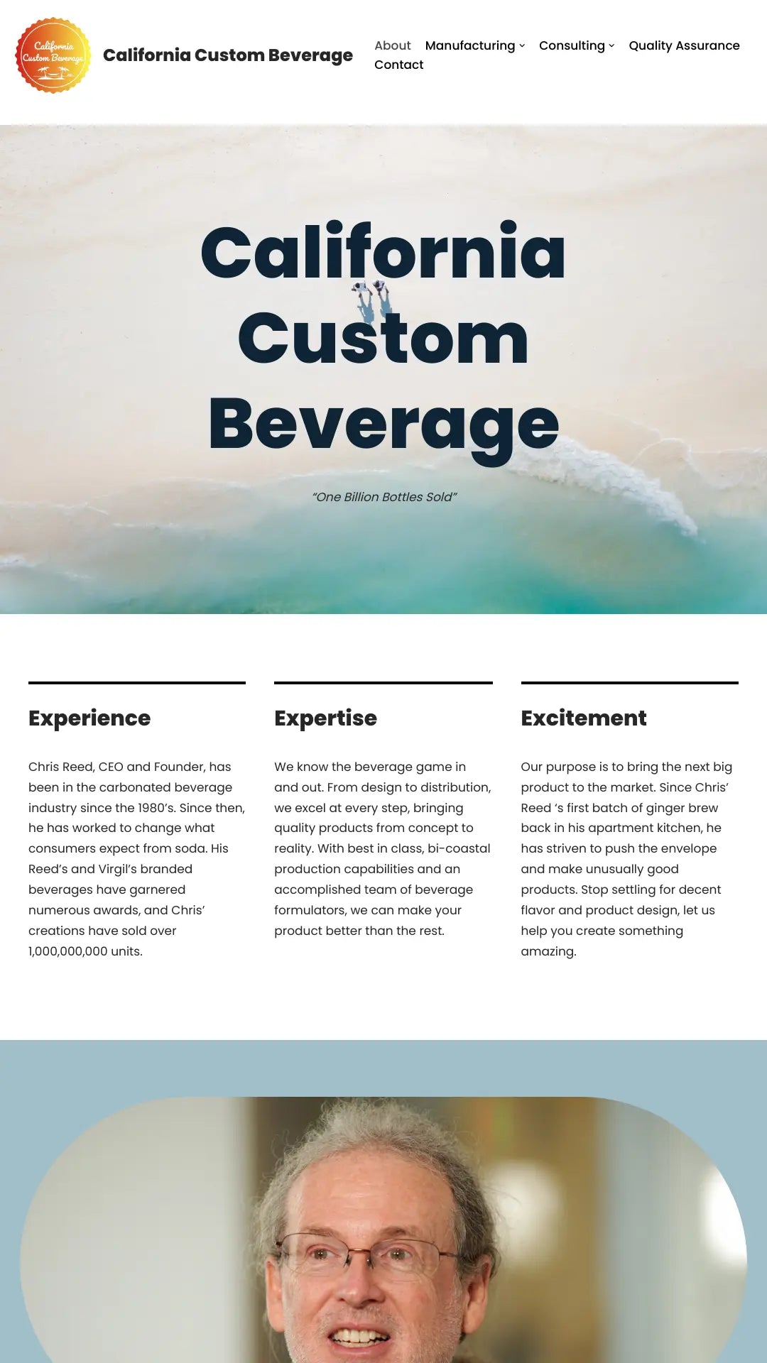 Screenshot: the California Custom Beverage website.