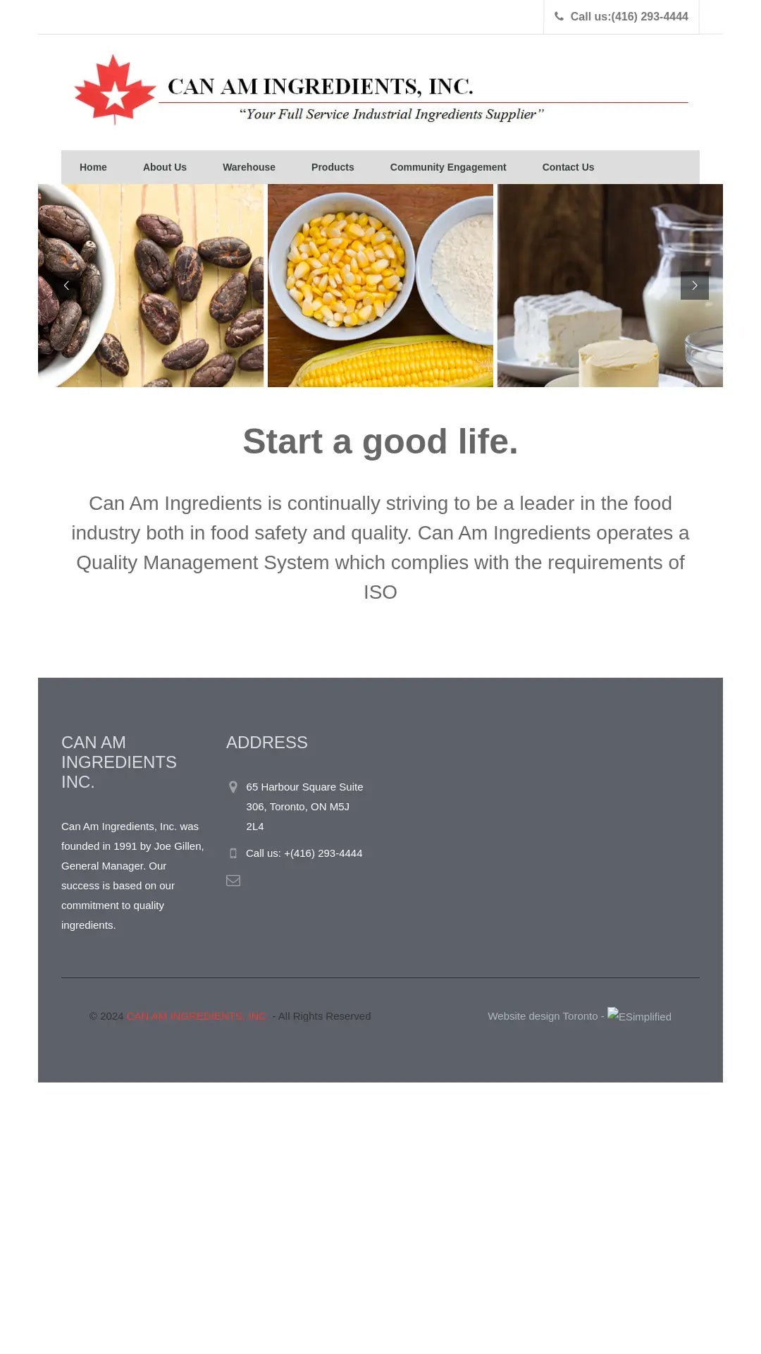 Screenshot: the Can Am Ingredients website.