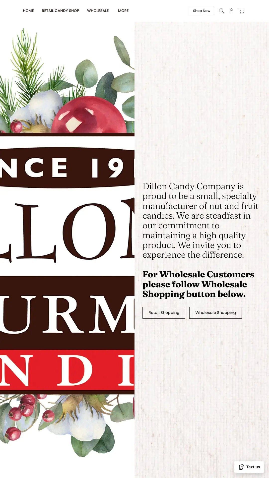 Screenshot: the Dillon Candy Co website.