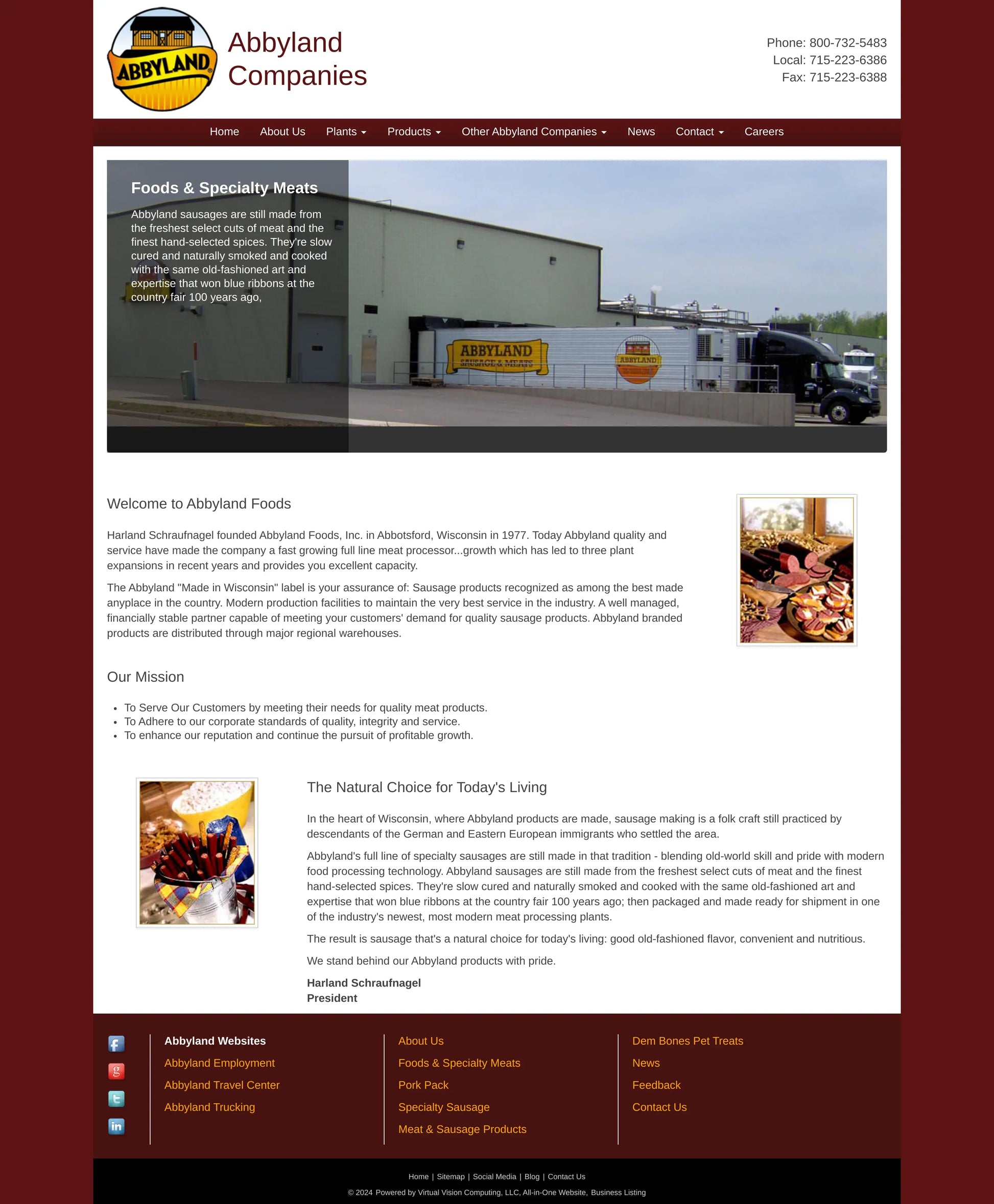 Screenshot: the Abbyland Foods Inc. website.