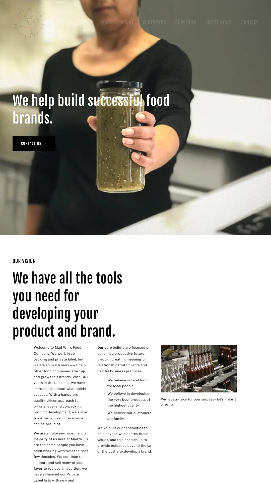 Screenshot: the Mad Will's Food Company website.