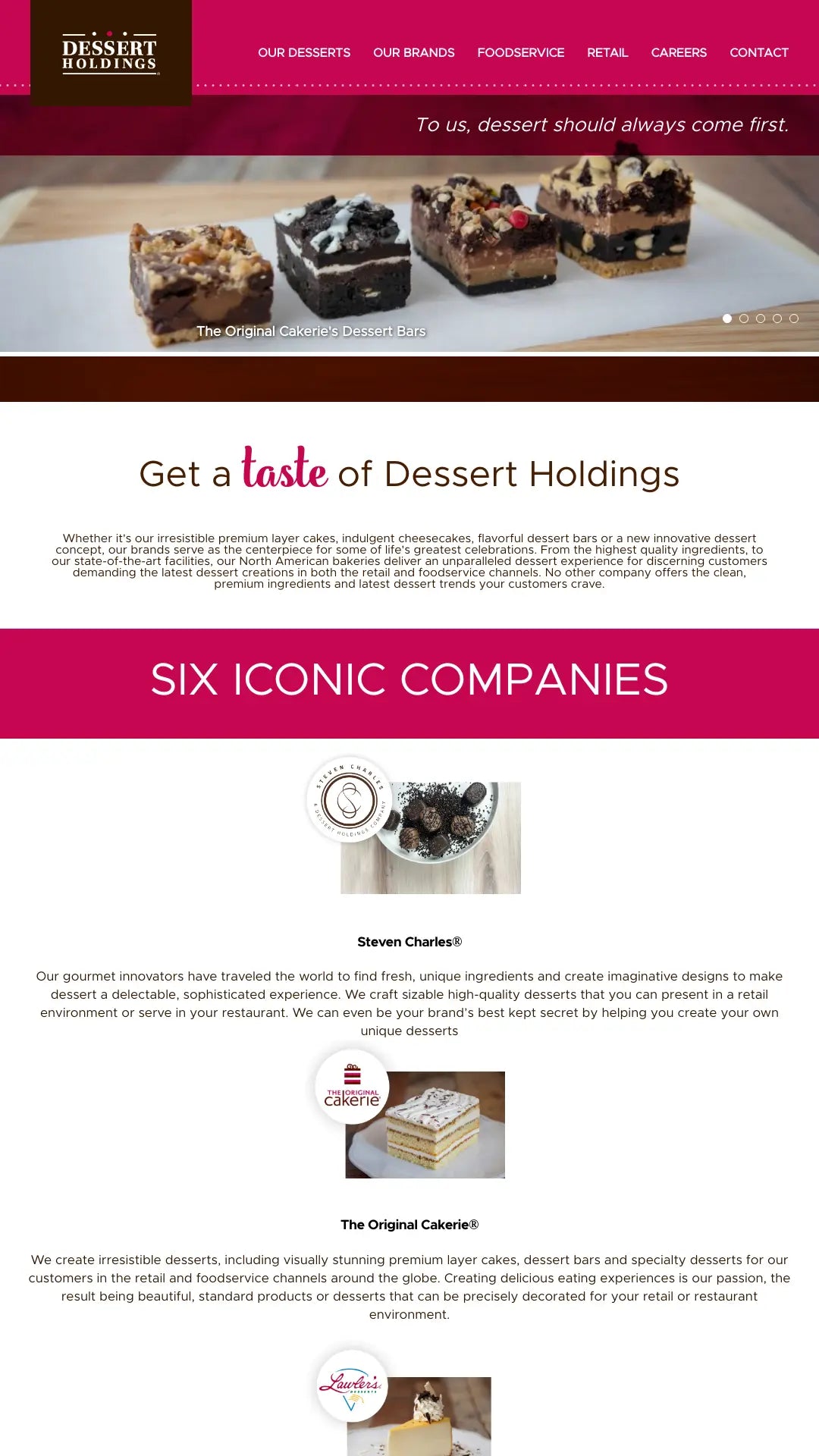 Screenshot: the Dessert Holdings website.