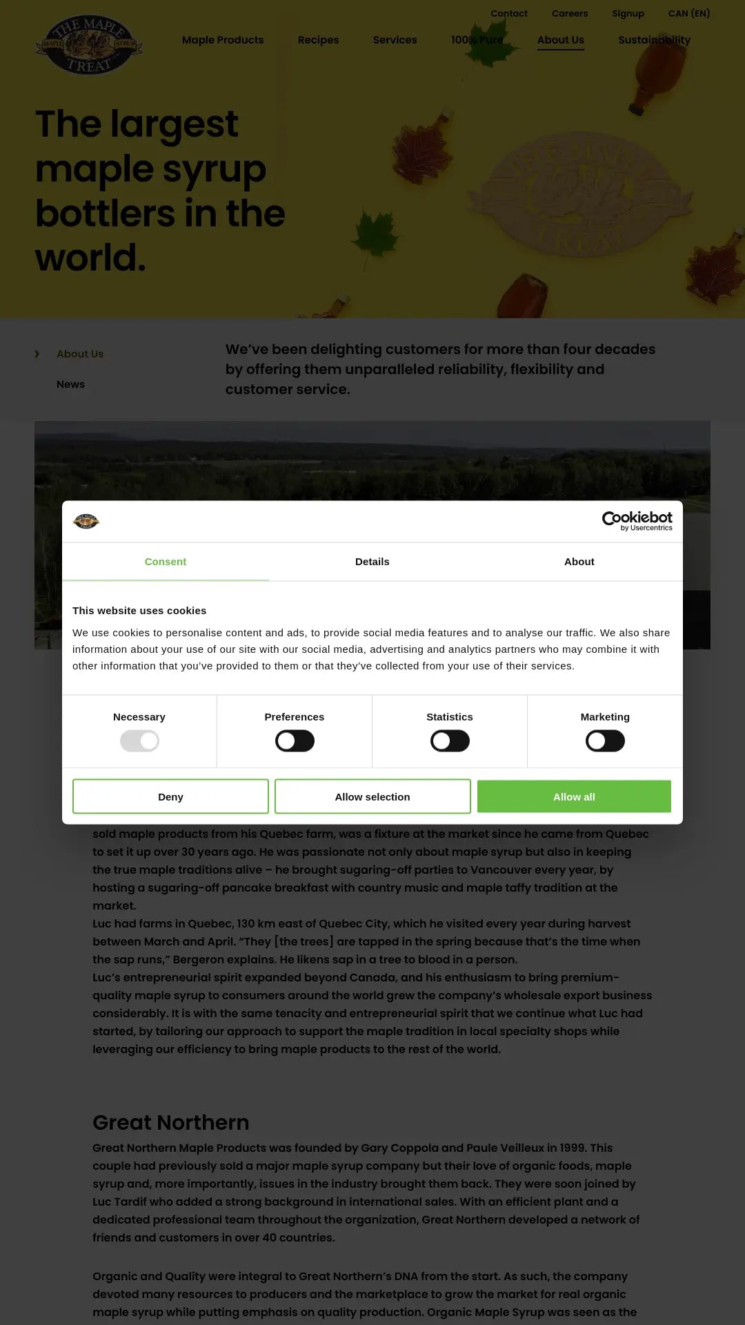 Screenshot: the Great Northern Maple Products website.