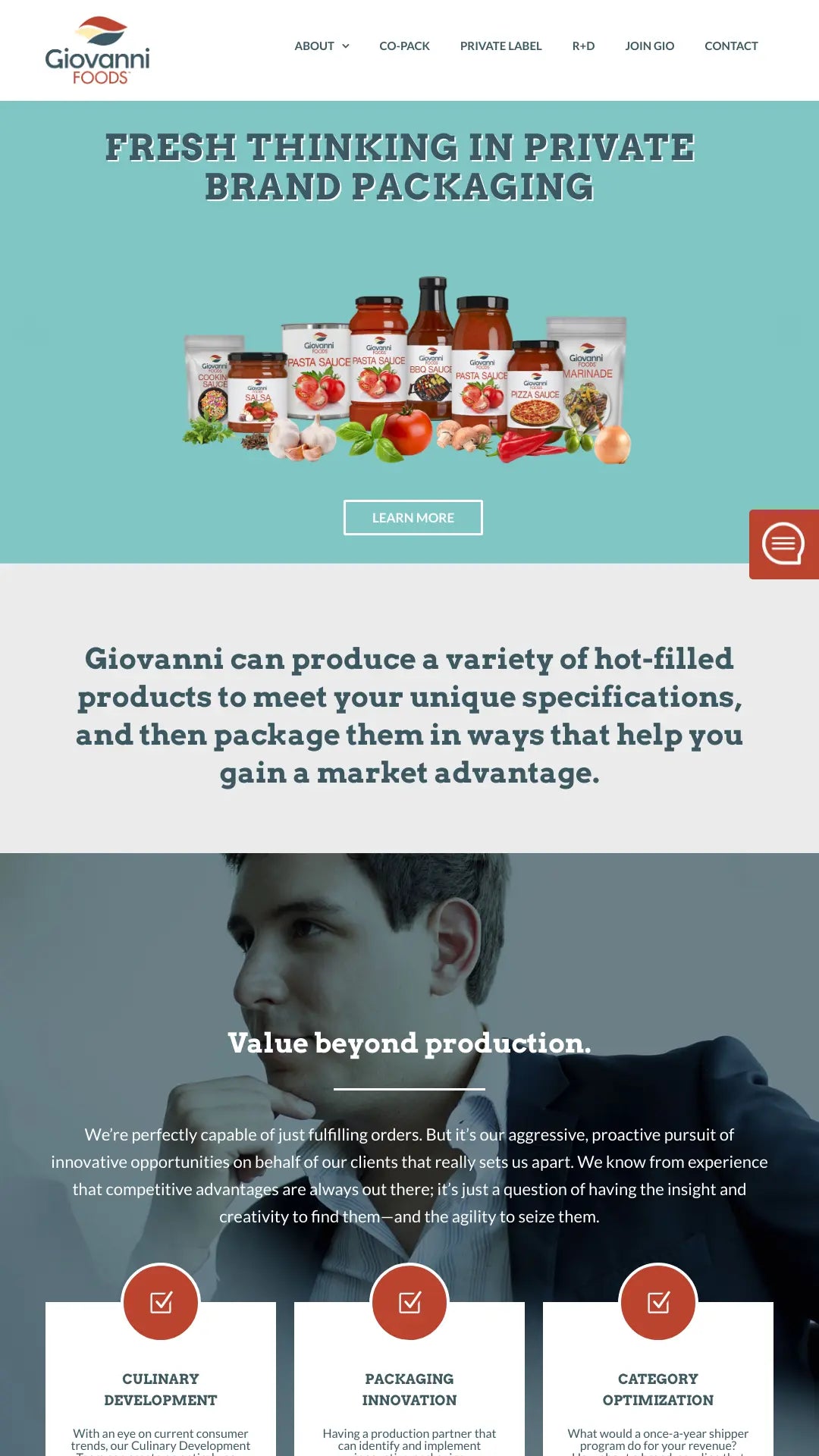 Screenshot: the Giovanni Foods website.